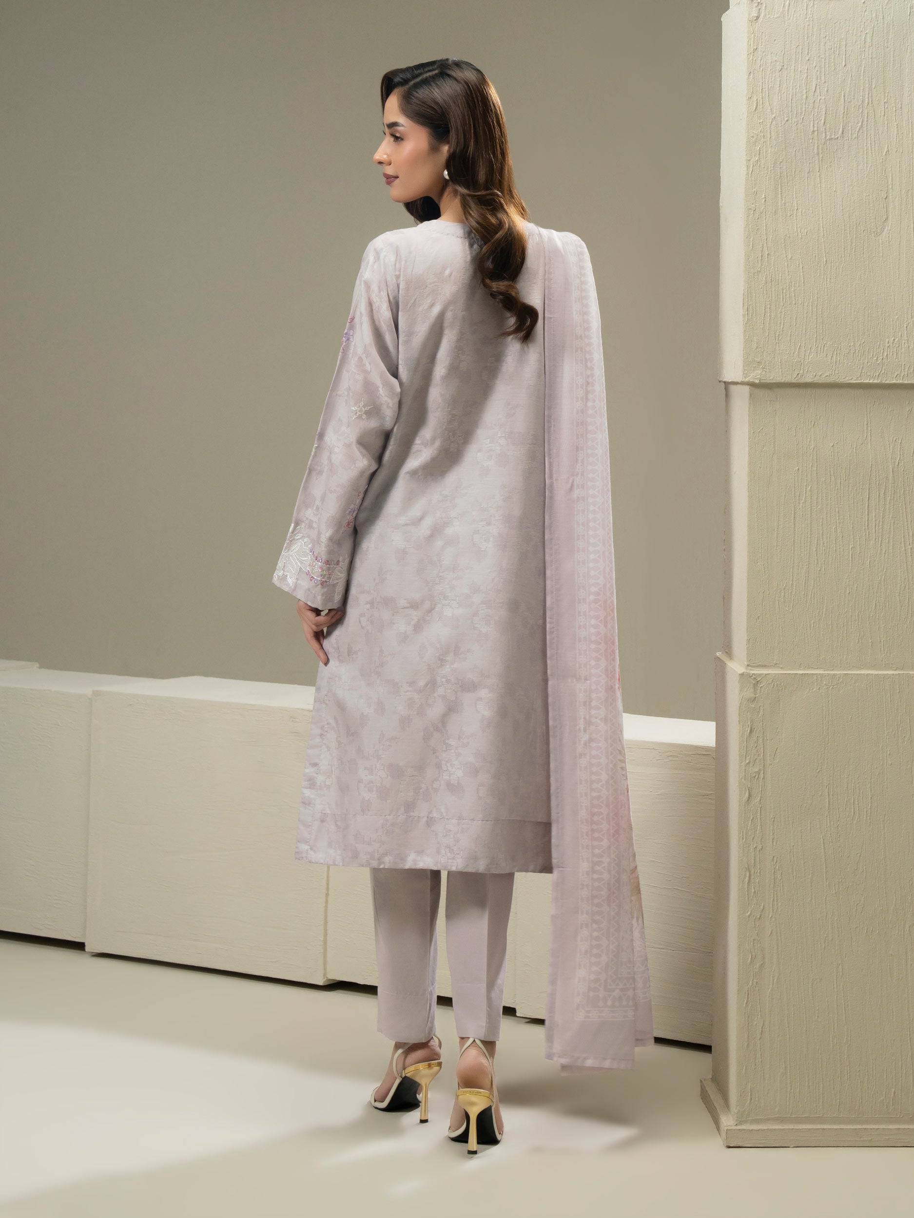 3 Piece Jacquard Suit-Embroidered (Pret)