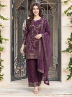 3 Piece Raw Silk Suit- Embroidered (Pret)