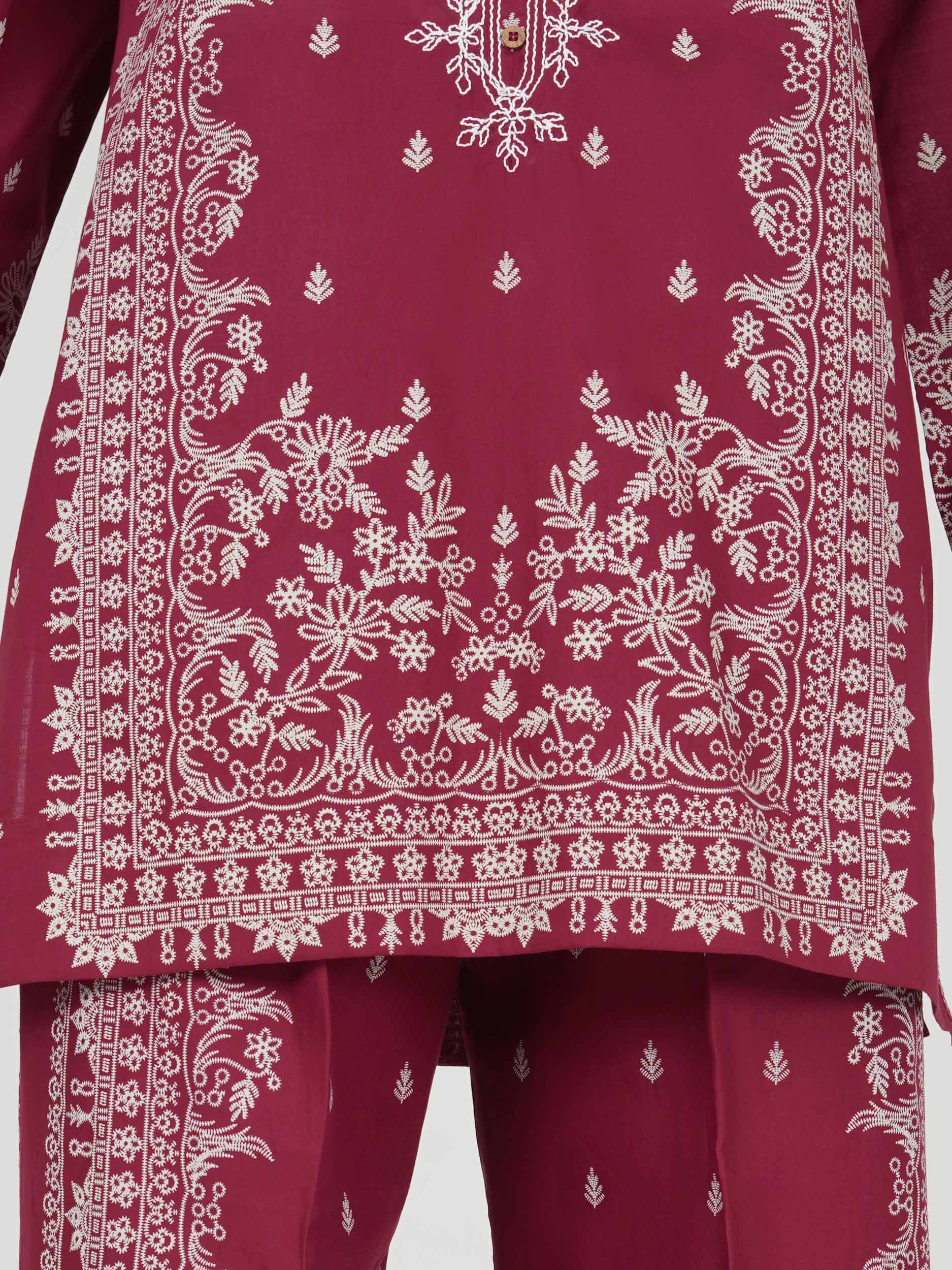 Lawn Slub Co-ord Set- Embroidered