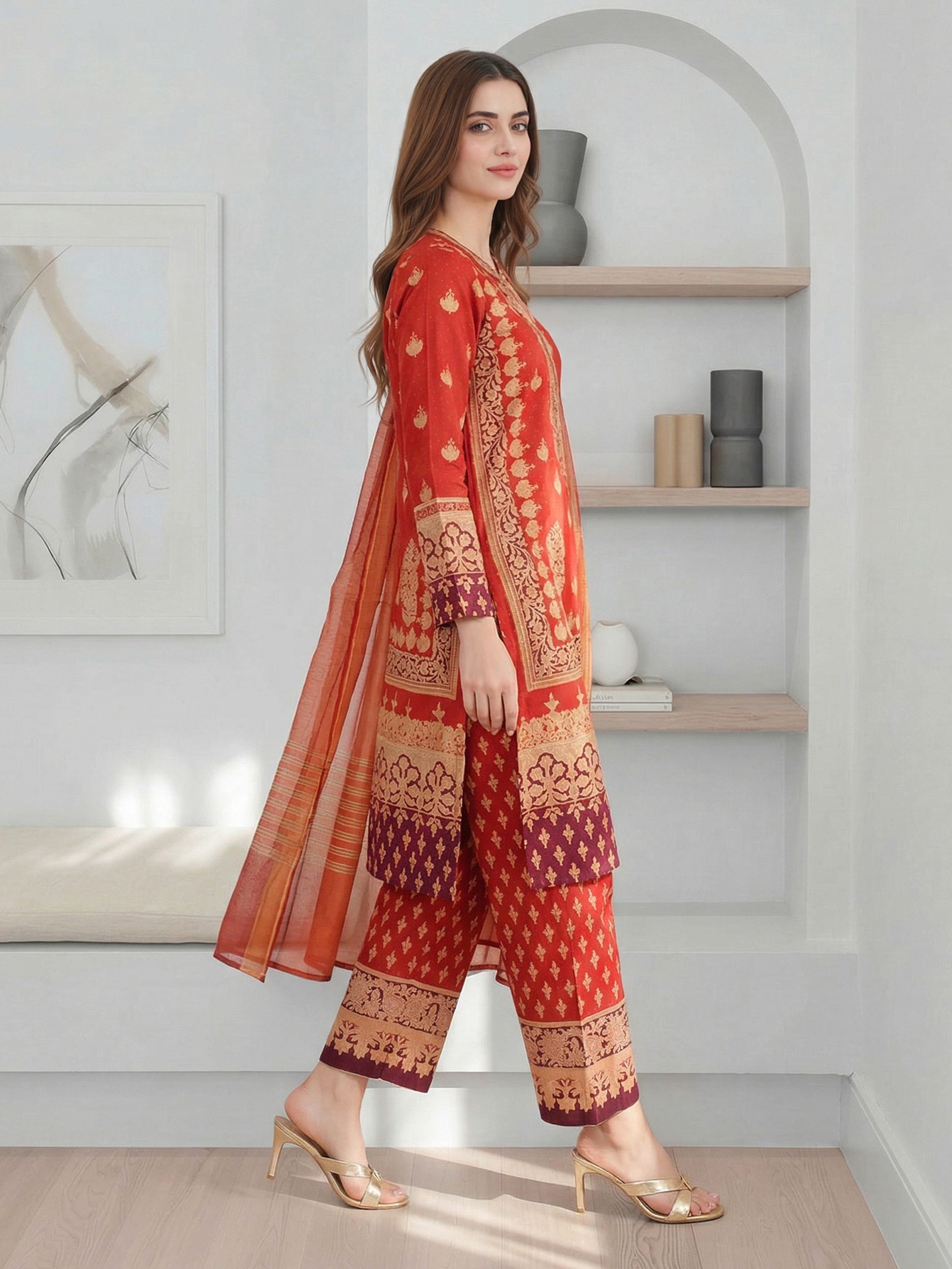 3 Piece Lawn Suit- Embroidered (Pret)