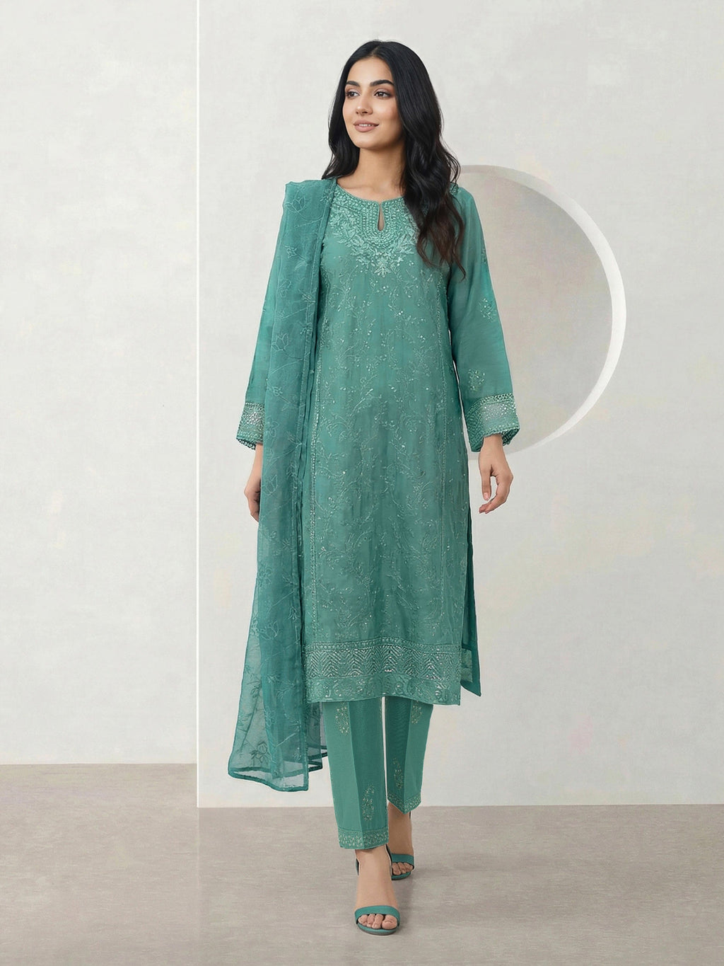 3 Piece Dobby Suit- Embroidered (Pret)
