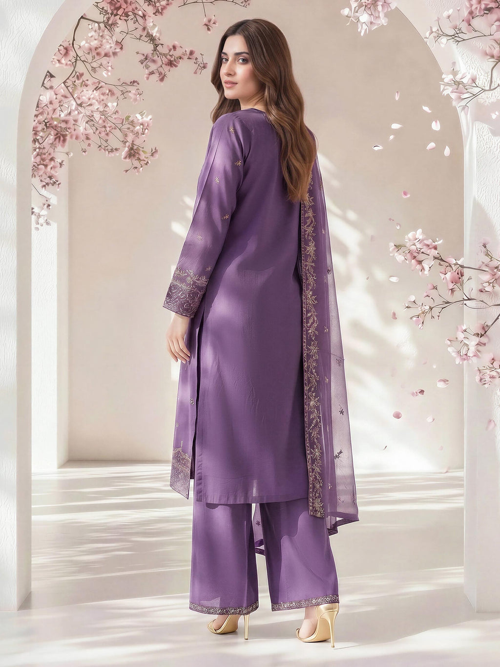 3 Piece Dobby Suit- Embroidered (Pret)