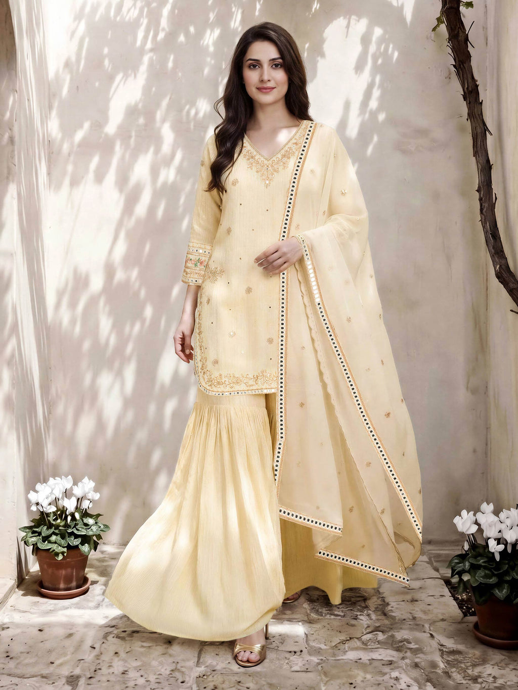 3 Piece Viscose Glitter Suit- Embroidered (Pret)
