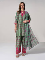 3 Piece Satin Suit- Embroidered (Pret)