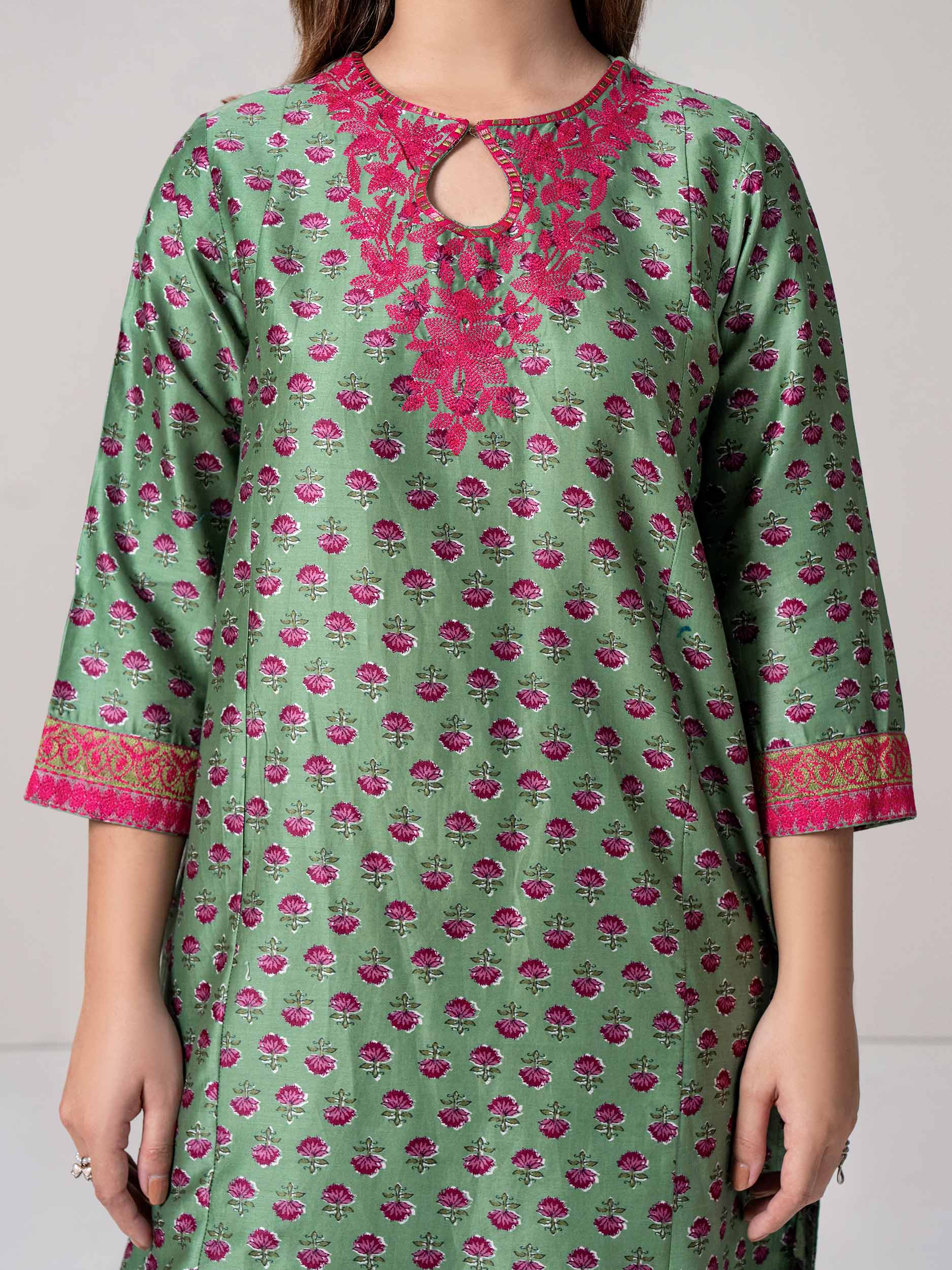 3 Piece Satin Suit- Embroidered (Pret)