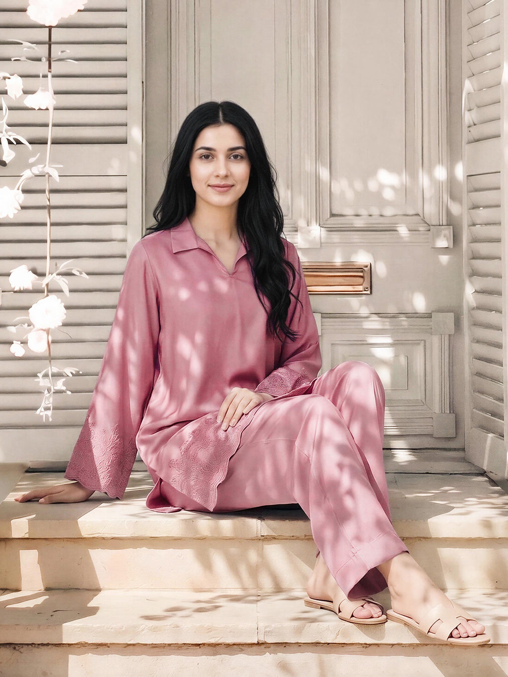 Silk Co-ord Set- Embroidered
