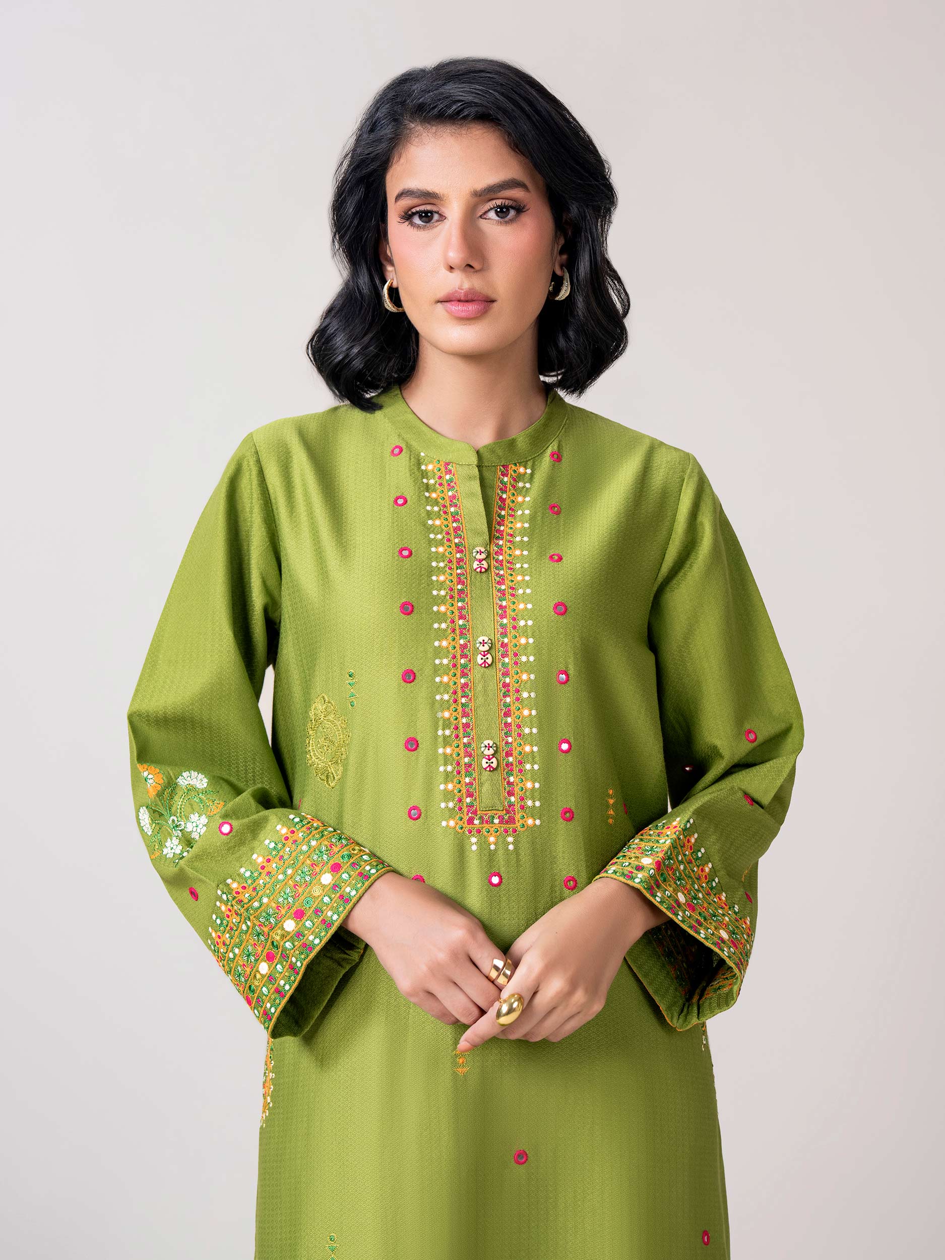2 Piece Dobby Suit- Embroidered (Pret)