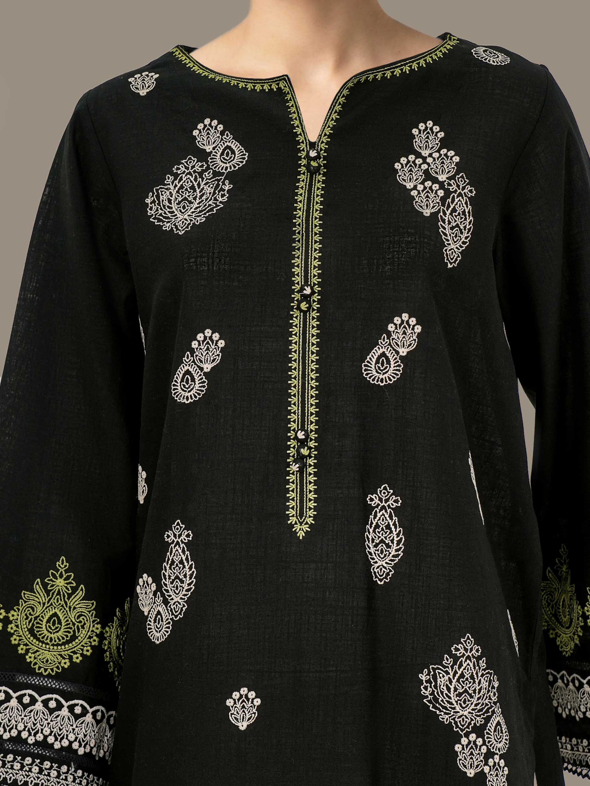 3 Piece Slub Khaddar- Embroidered (Pret)
