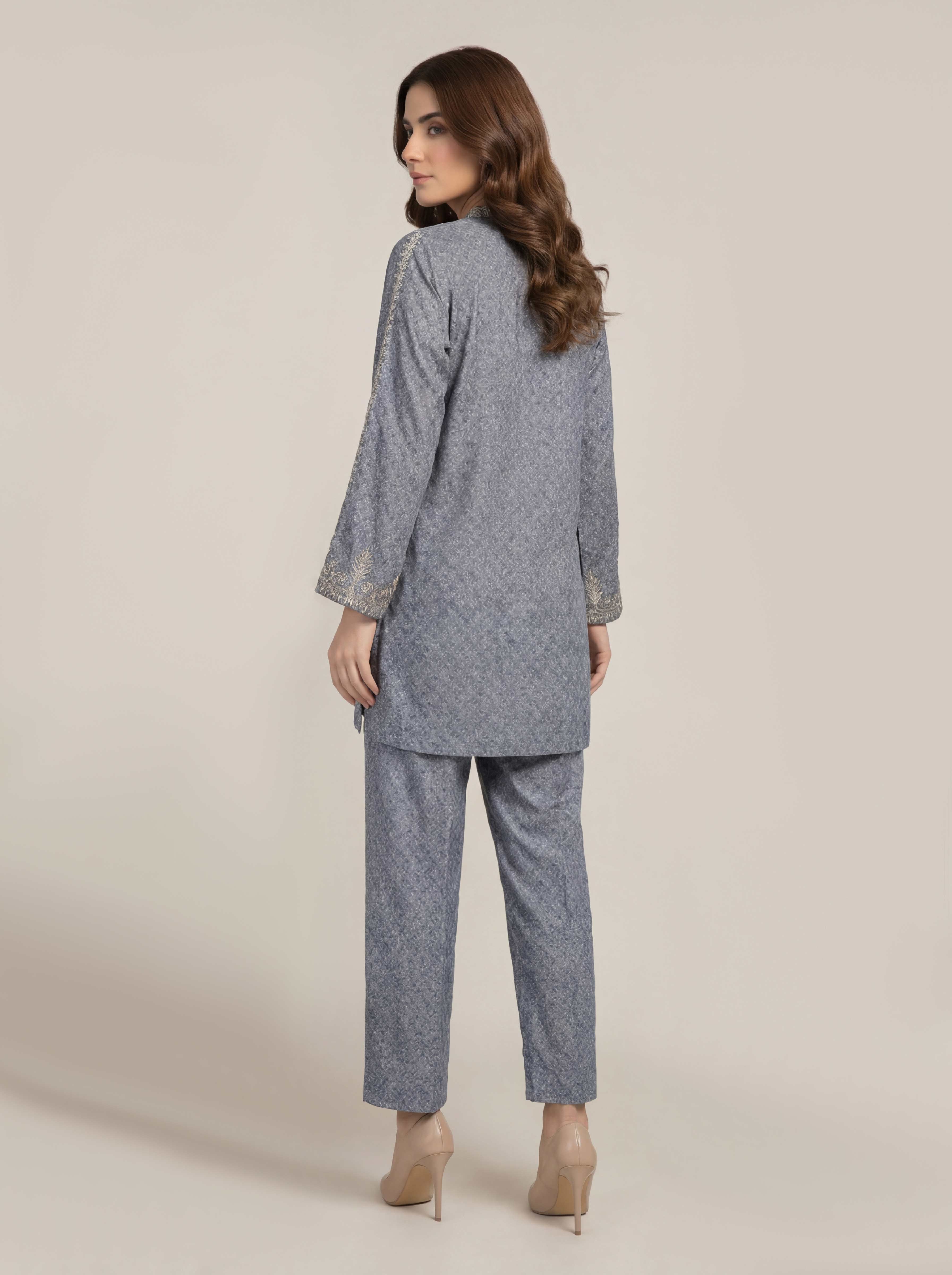 Self Jacquard Co-ord Set- Embroidered