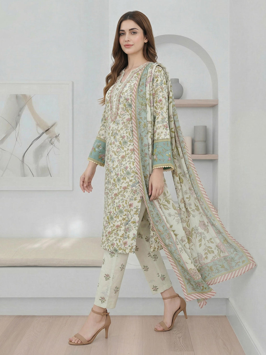 3 Piece Lawn Suit- Embroidered (Pret)