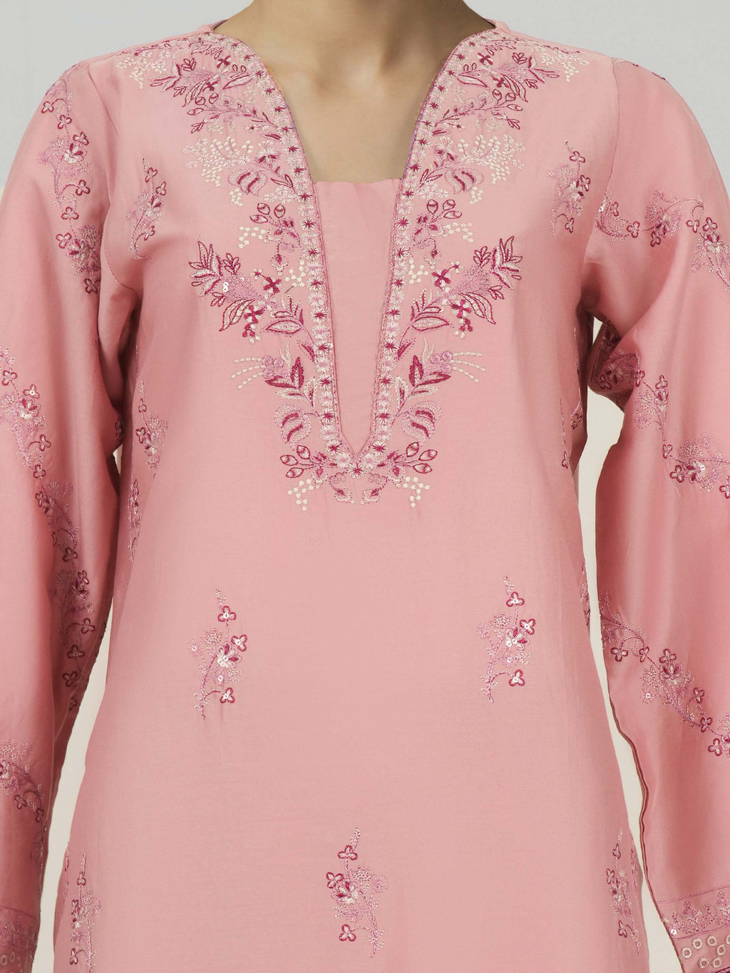 2 Piece Satin Suit- Embroidered (Pret)