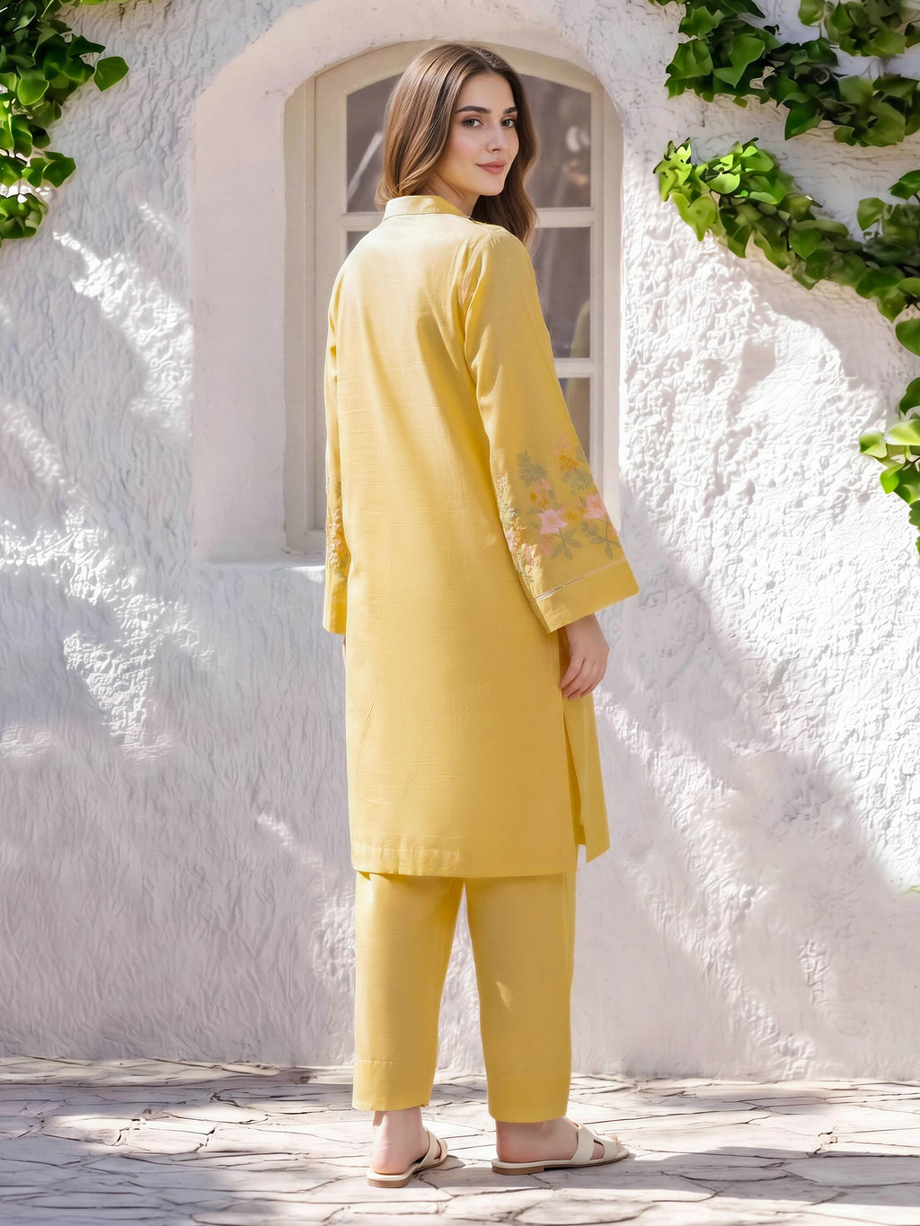 2 Piece Lawn Slub Suit- Embroidered (Pret)