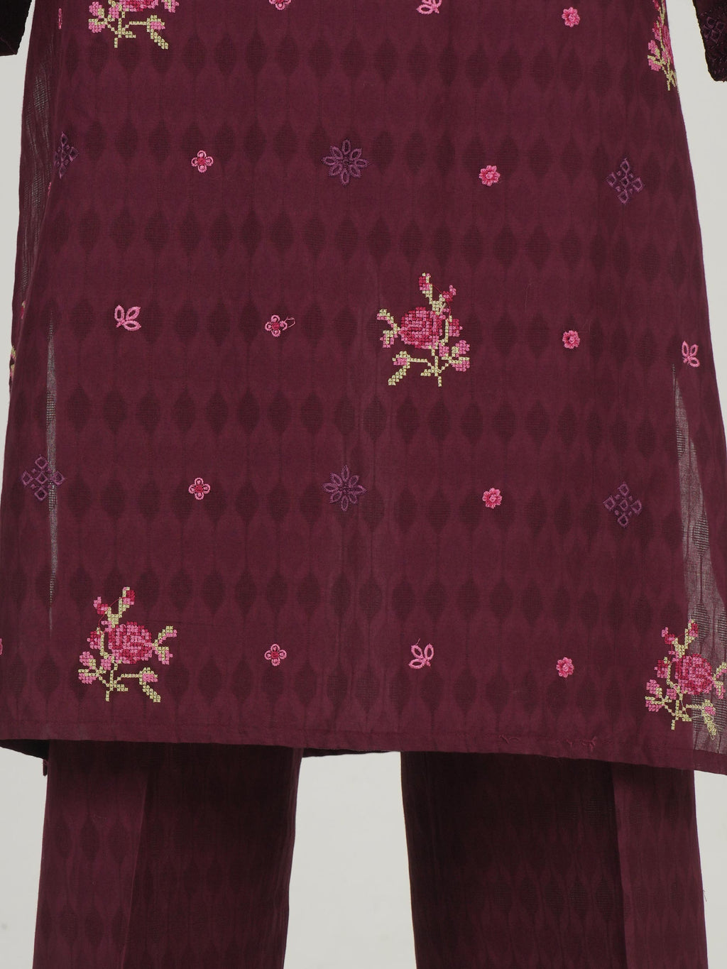 2 Piece Self Jacquard Suit- Embroidered (Pret)