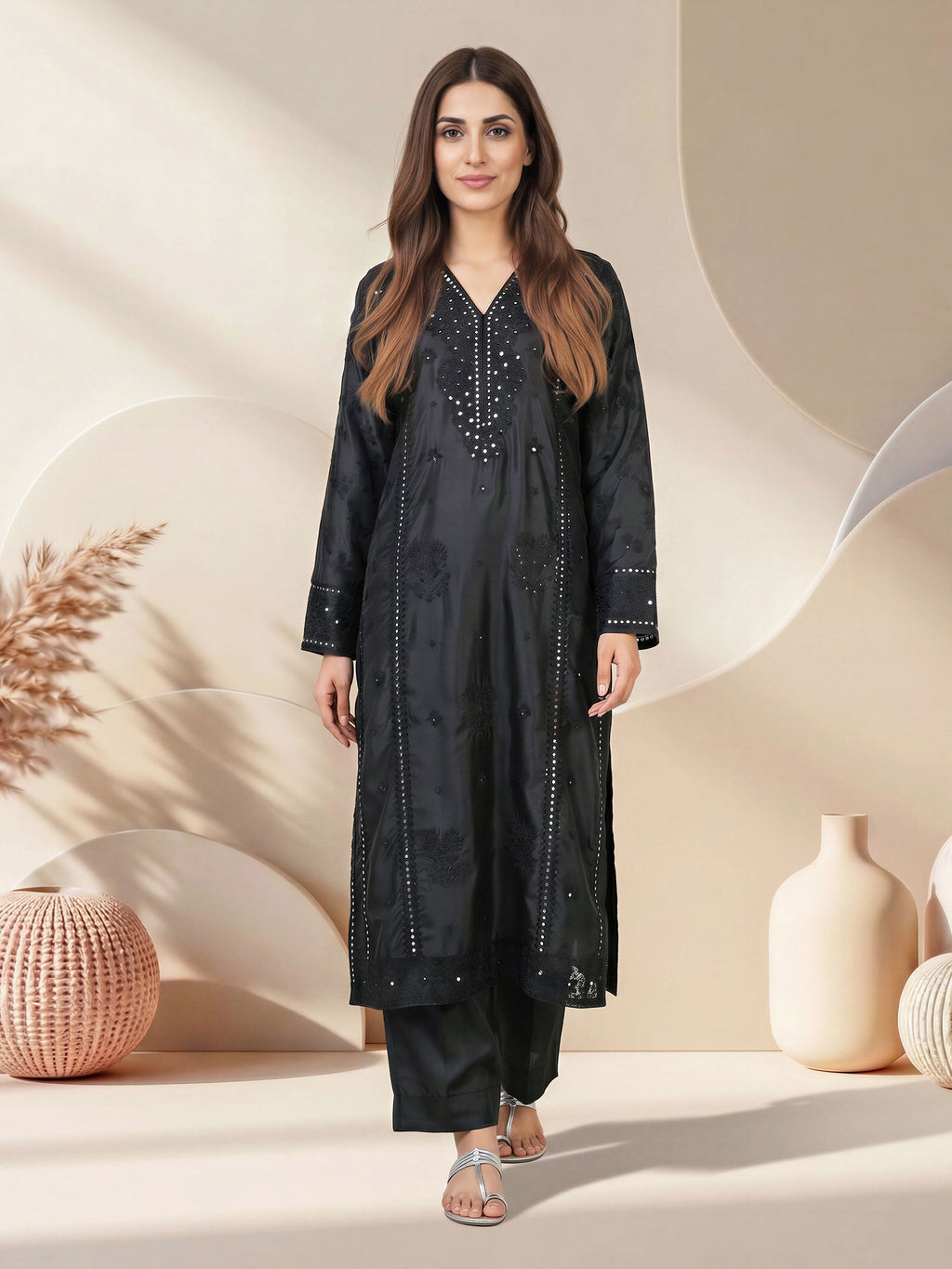 2 Piece Silk Suit- Embroidered (Pret)