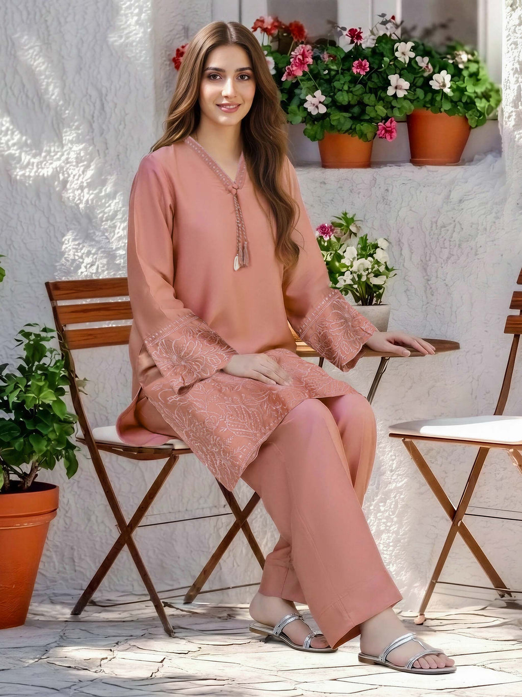 2 Piece Silk Suit- Embroidered (Pret)