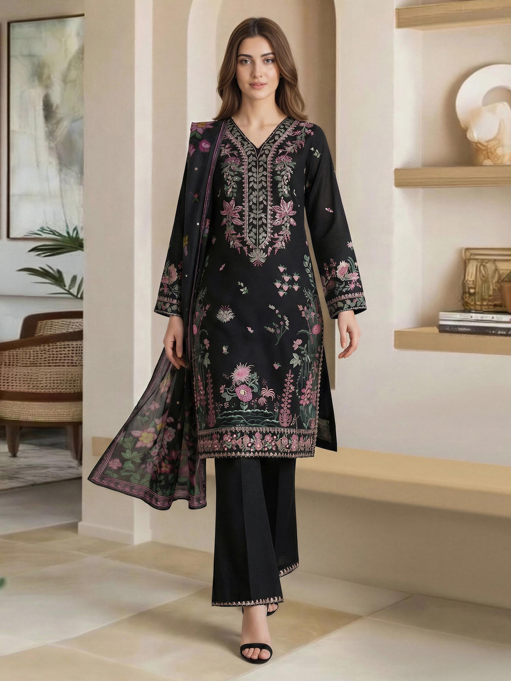 3 Piece Lawn Suit- Embroidered (Pret)