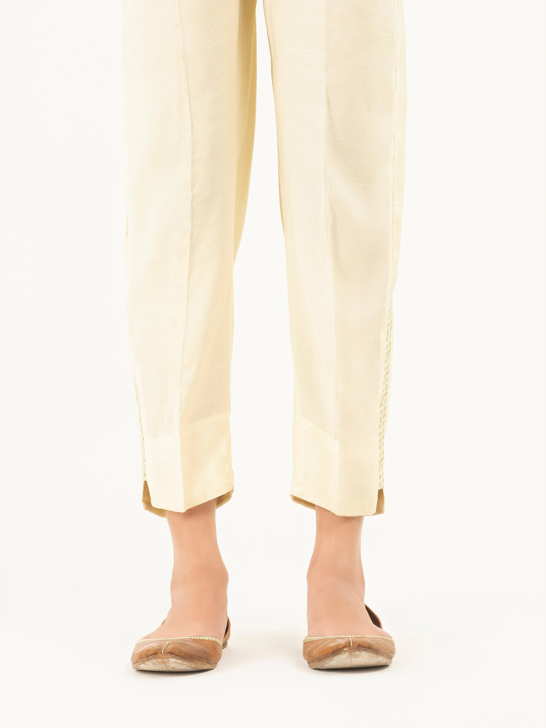 Raw Silk Trousers- Embroidered (Pret)