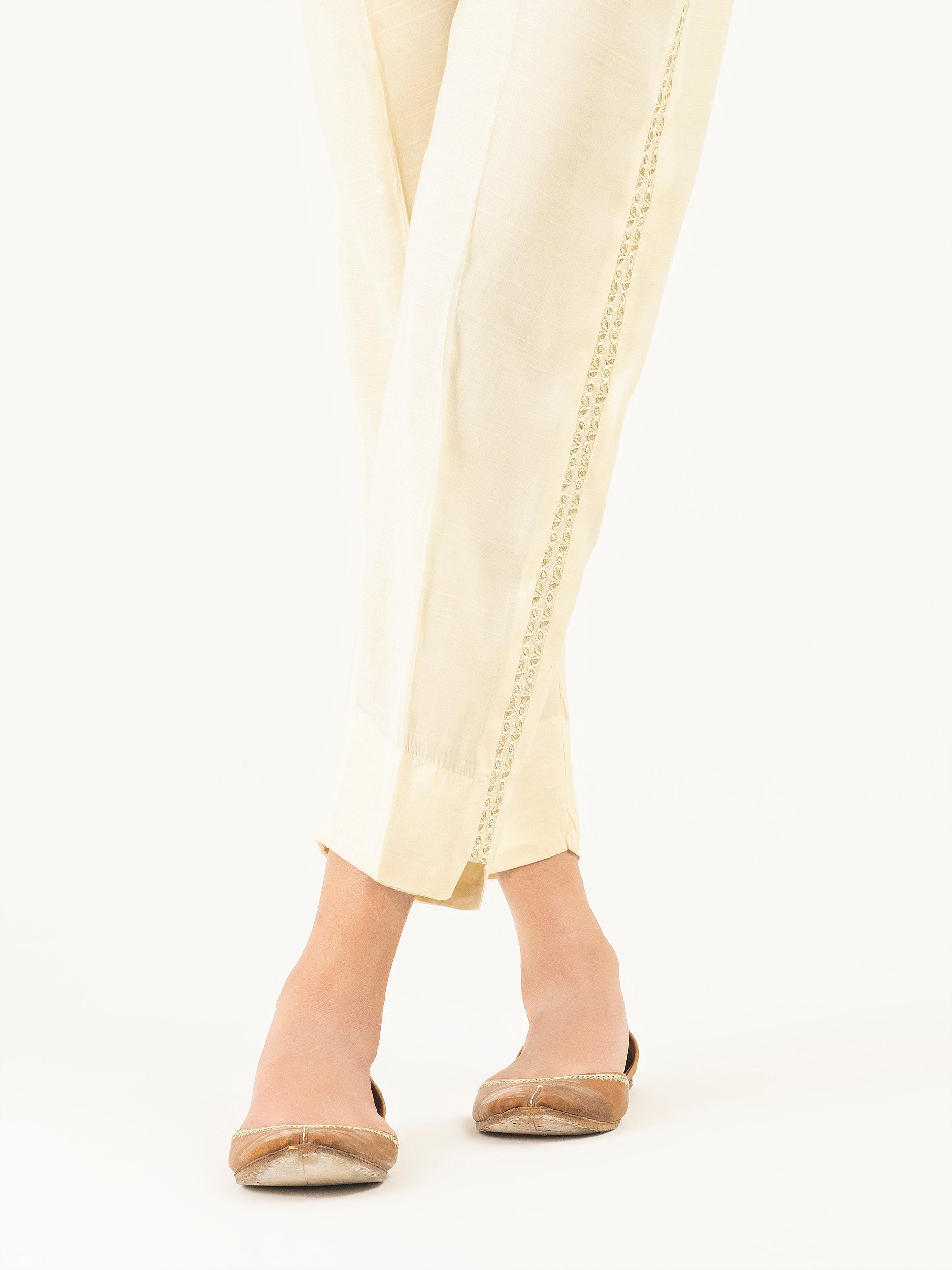 Raw Silk Trousers- Embroidered (Pret)