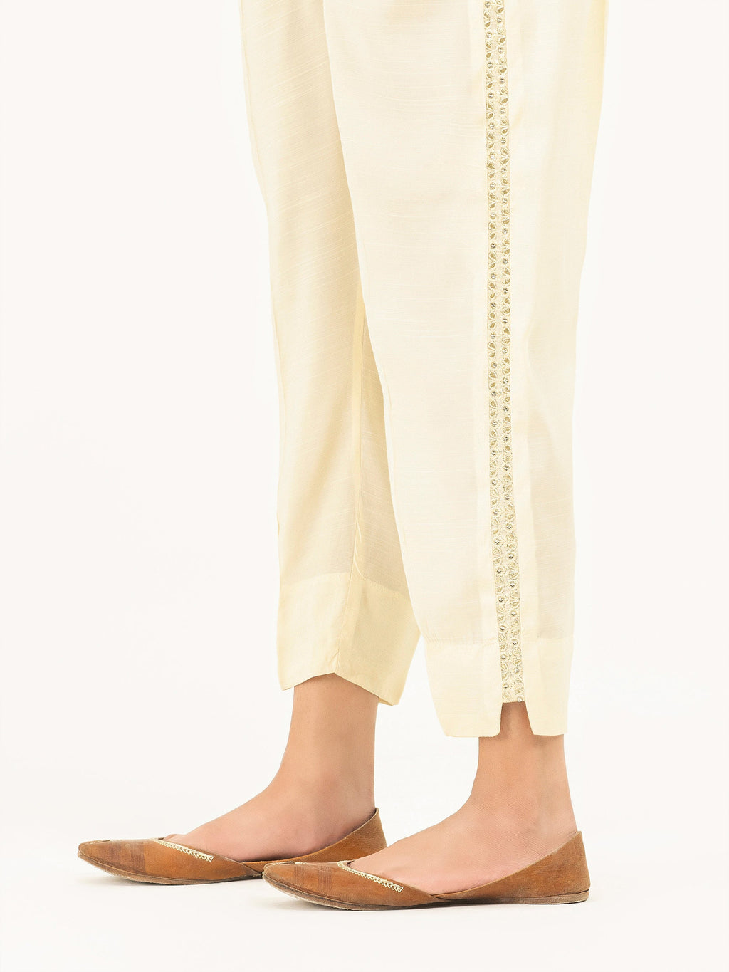 Raw Silk Trousers- Embroidered (Pret)
