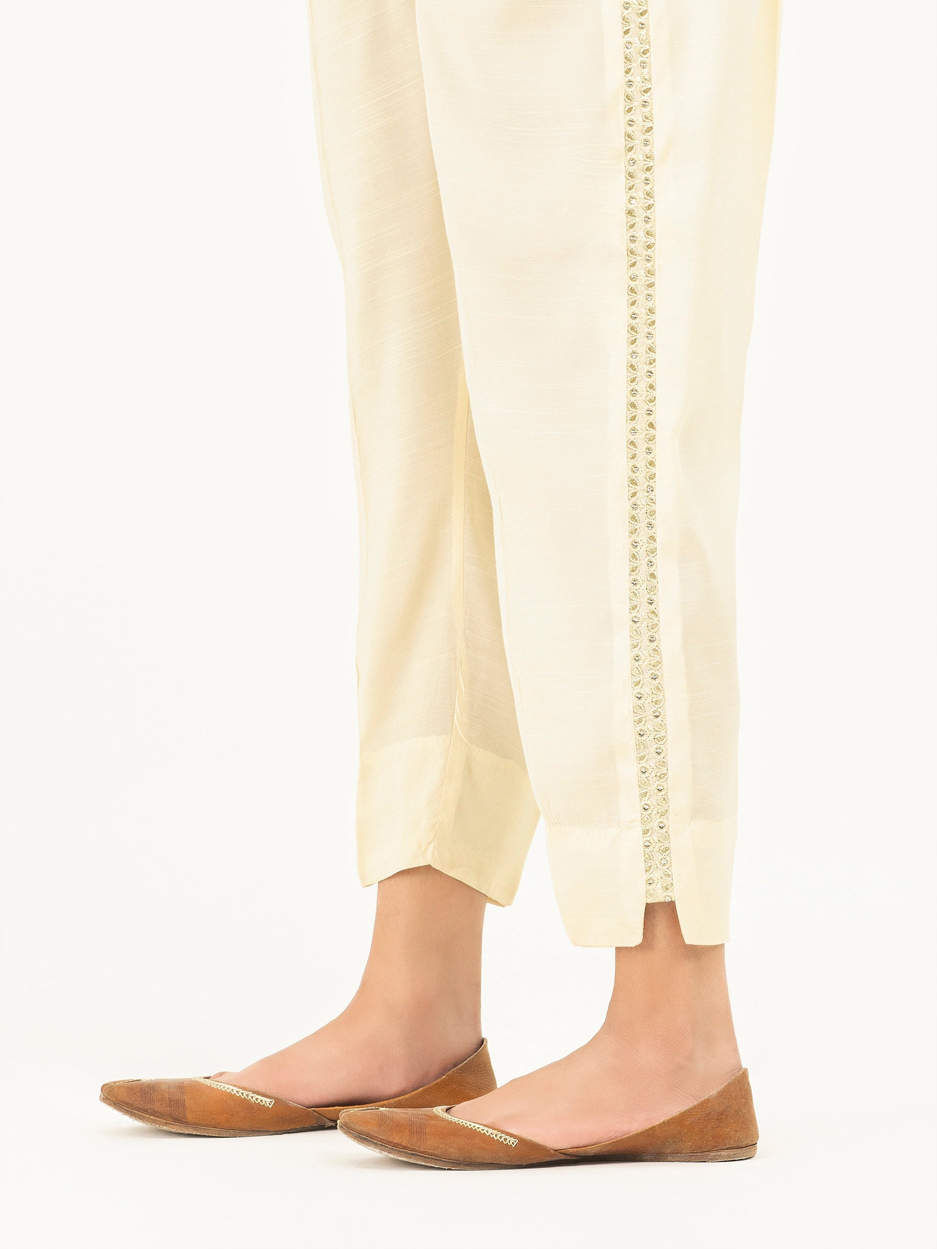 Raw Silk Trousers- Embroidered (Pret)