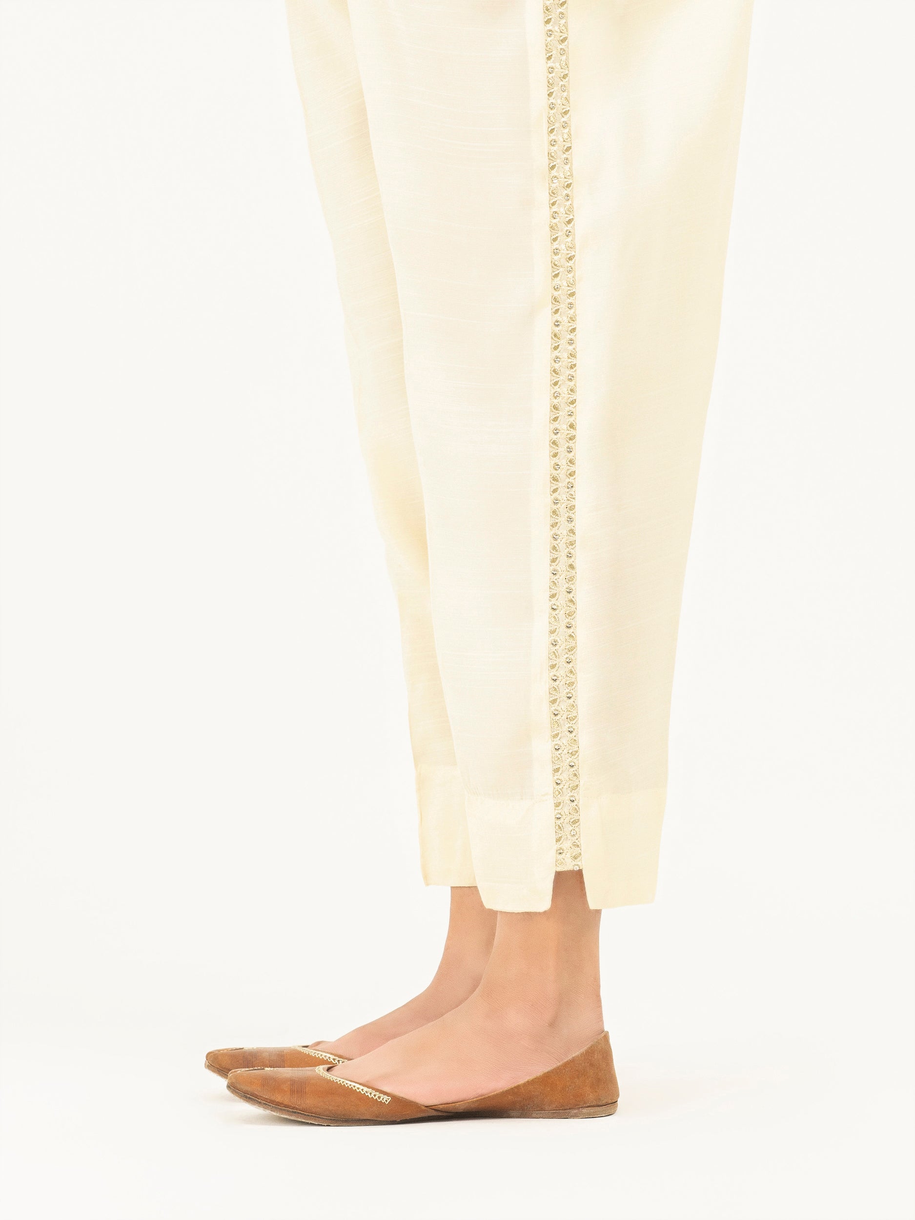 Raw Silk Trousers- Embroidered (Pret)
