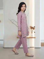 2 Piece Satin Suit - Embroidered (Pret)