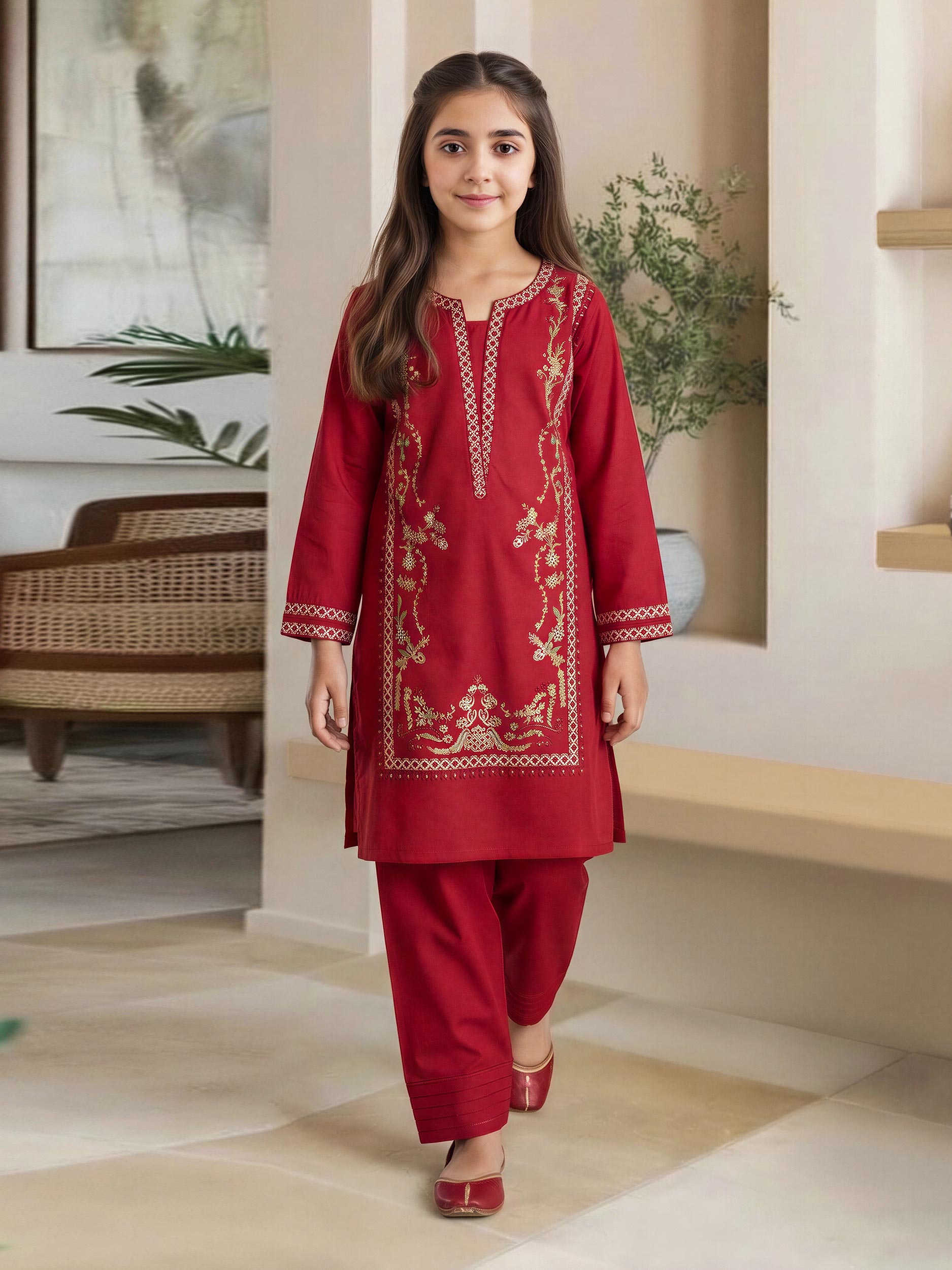 2 Piece Lawn Slub Suit- Embroidered (Pret)