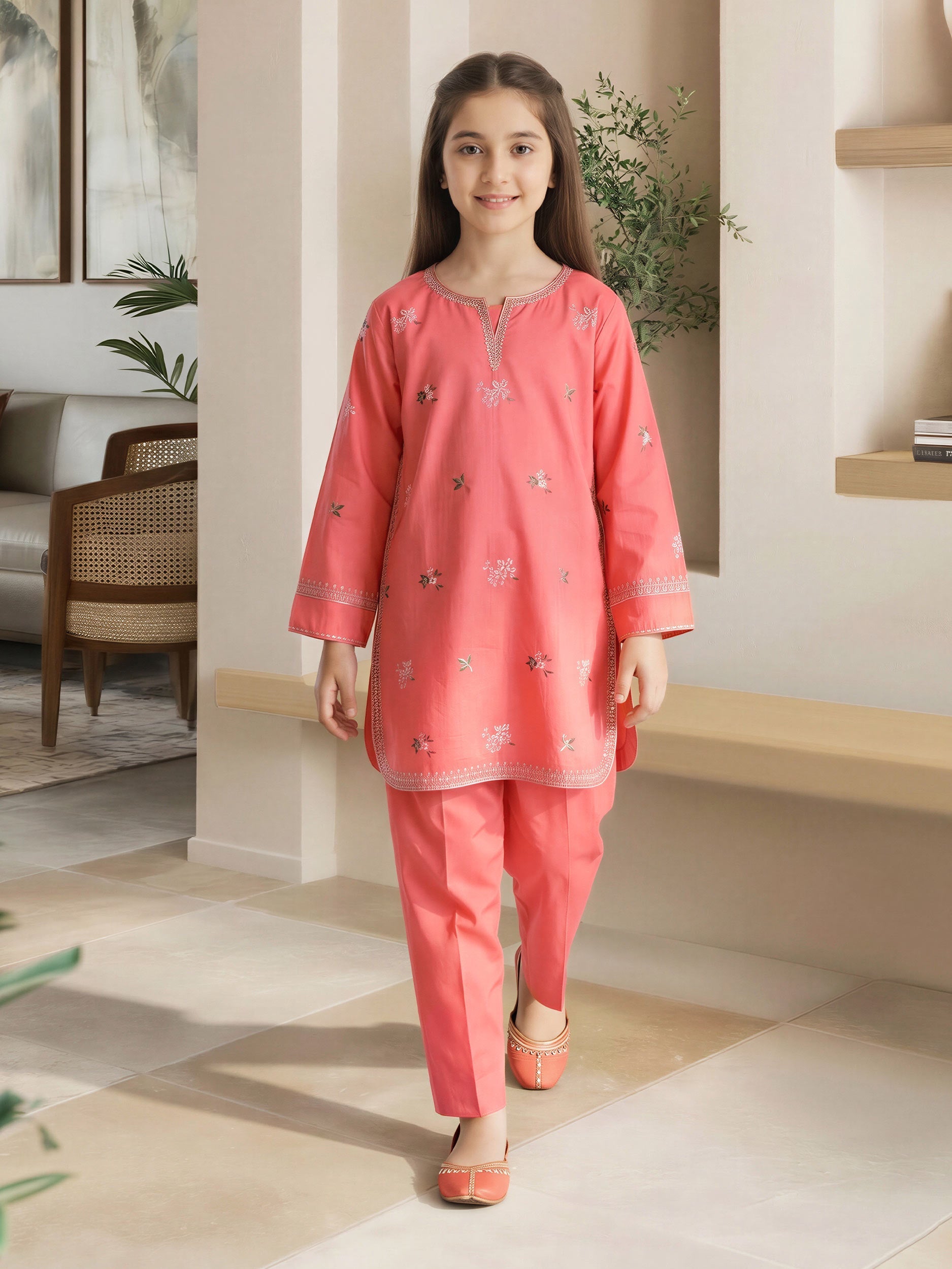 2 Piece Lawn Slub Suit- Embroidered (Pret)