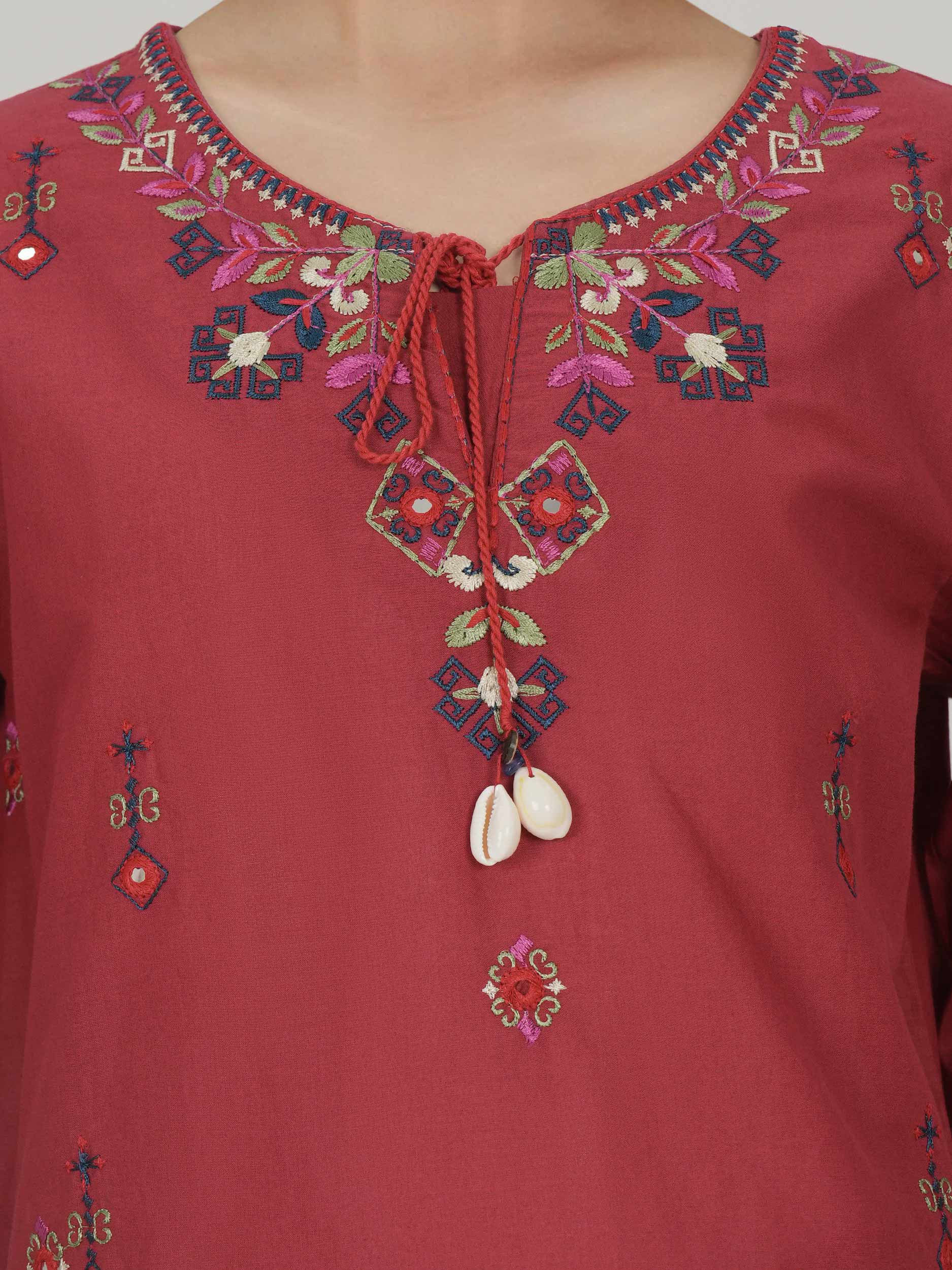2 Piece Viscose Cotton Suit- Embroidered (Pret)