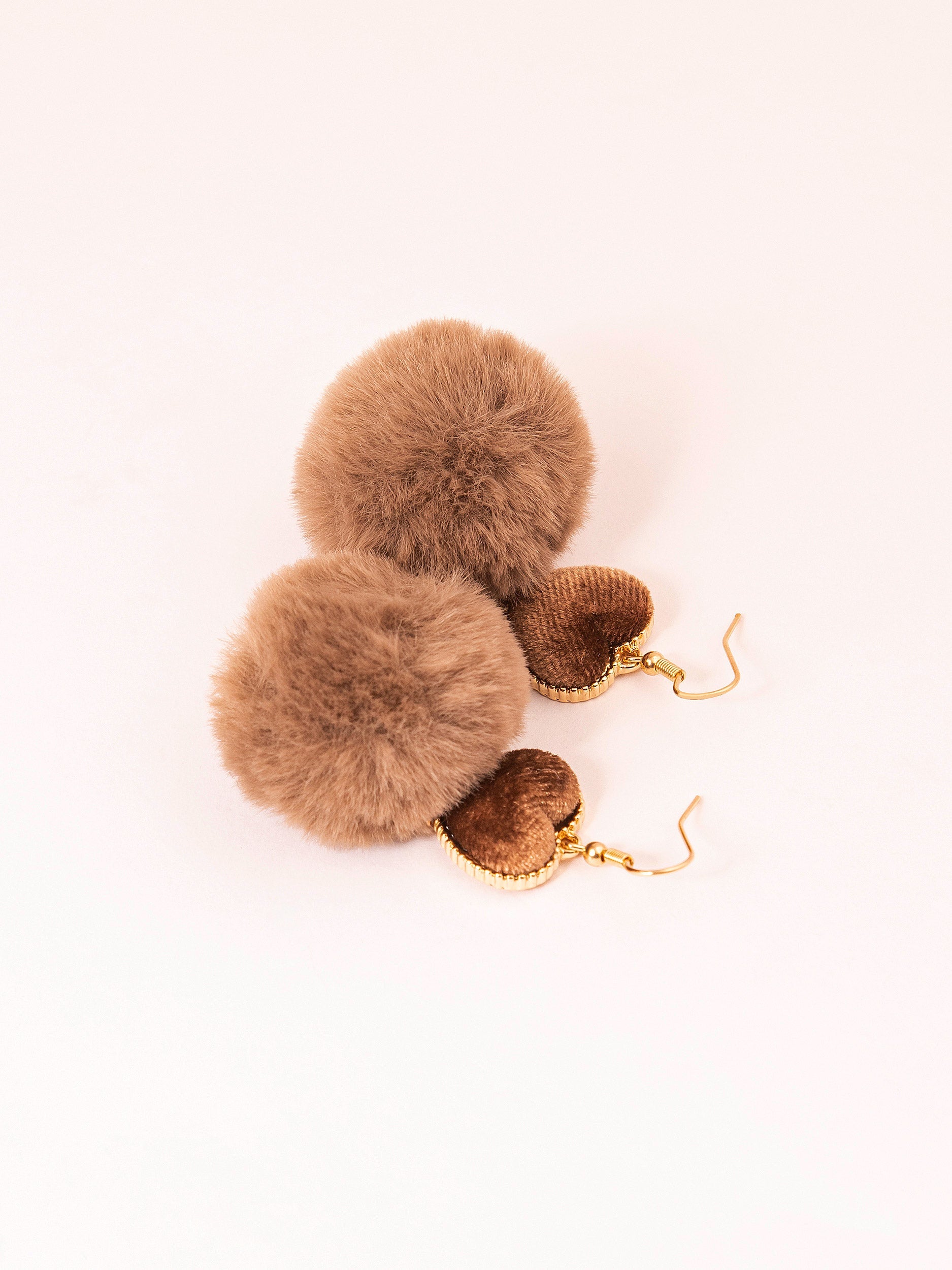 Heart Pompom Drop Earrings