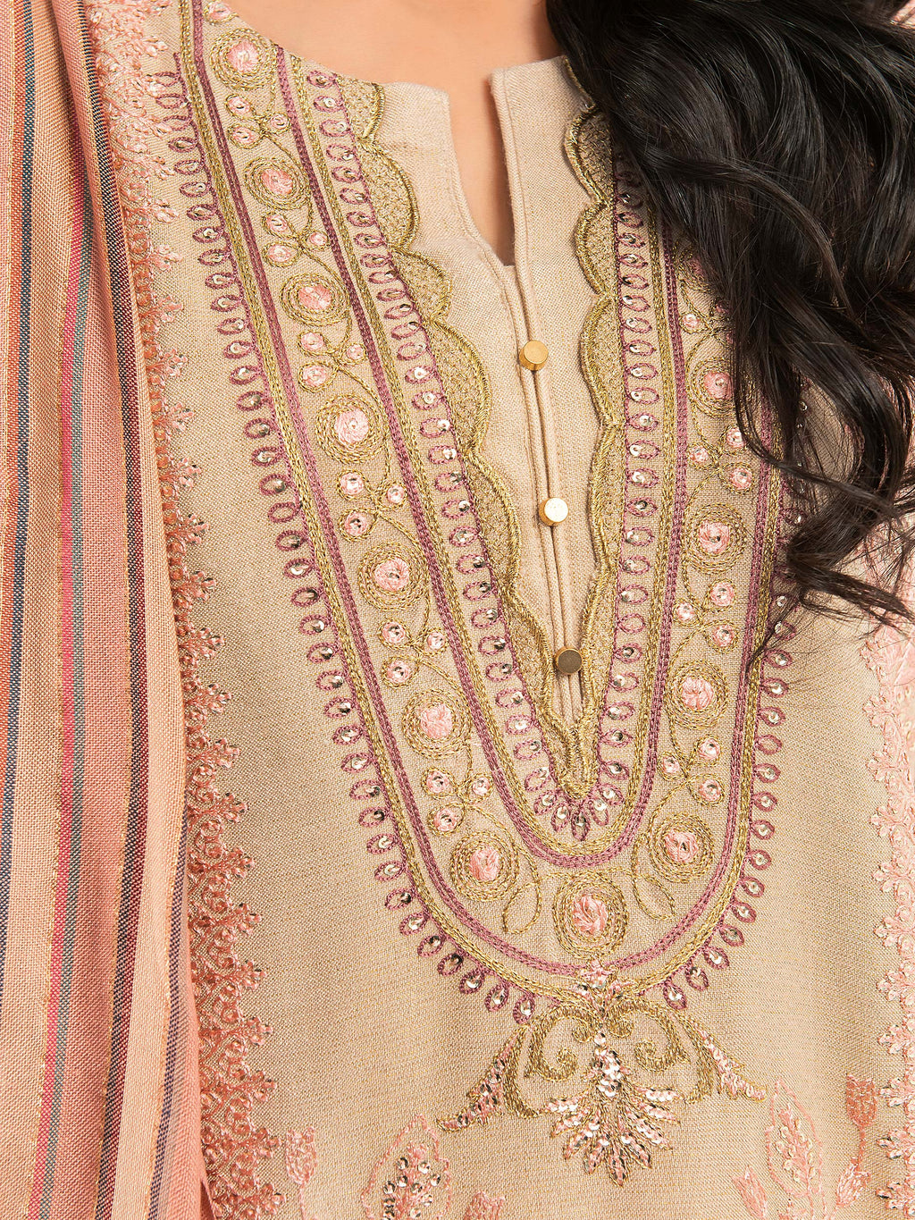3 Piece Karandi Suit-Embroidered (Pret)