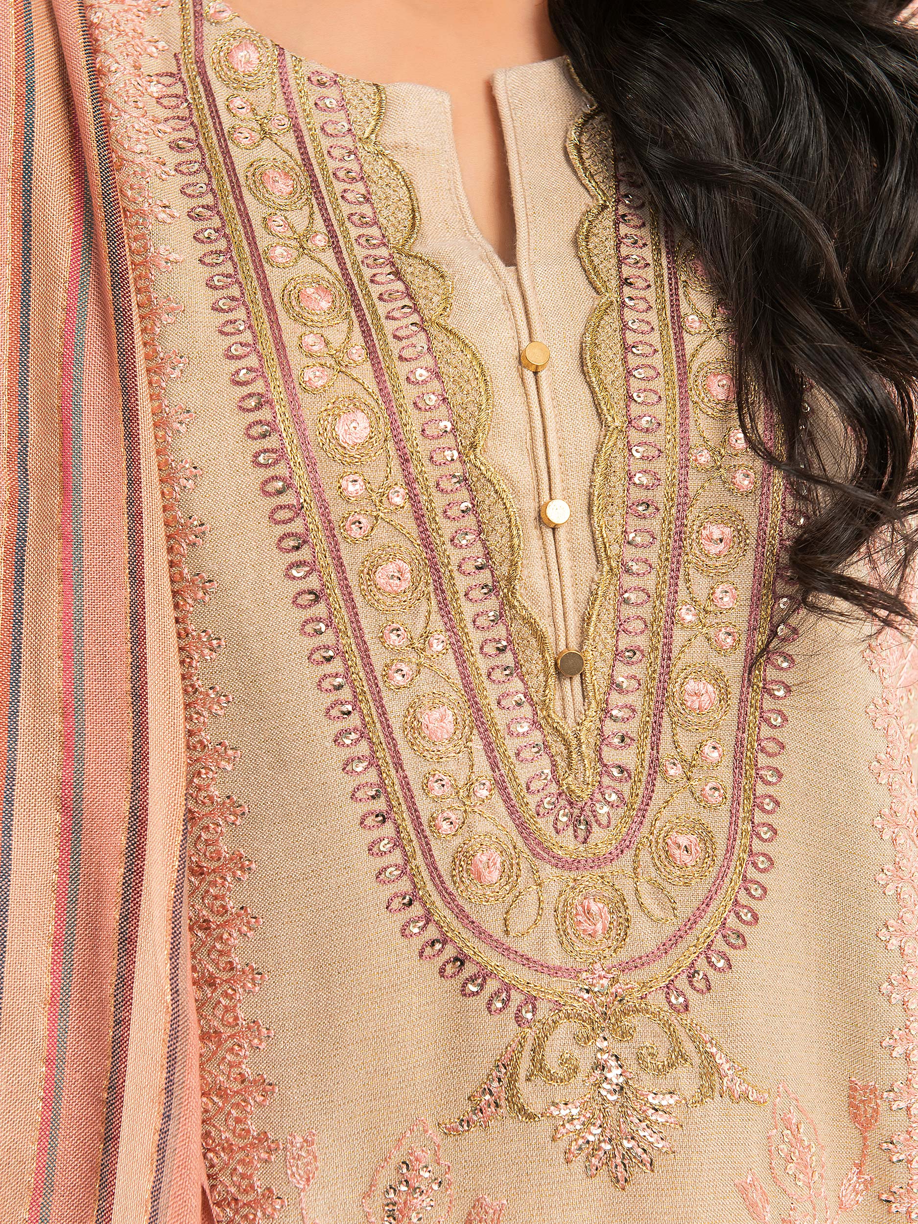 3 Piece Karandi Suit-Embroidered (Pret)