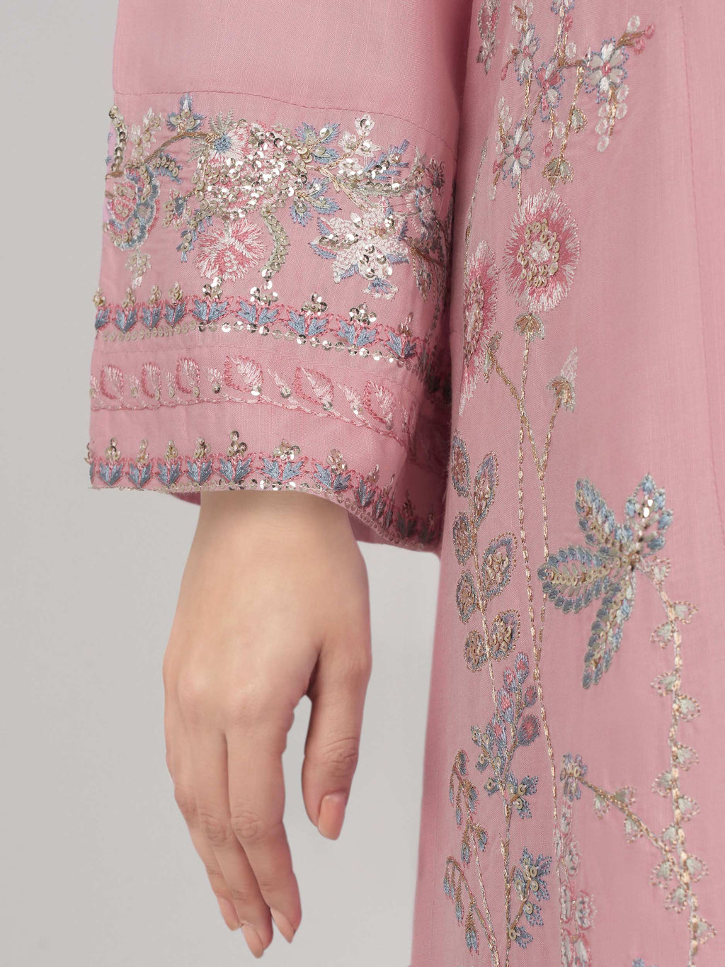 3 Piece Raw Silk Suit- Embroidered (Unstitched)