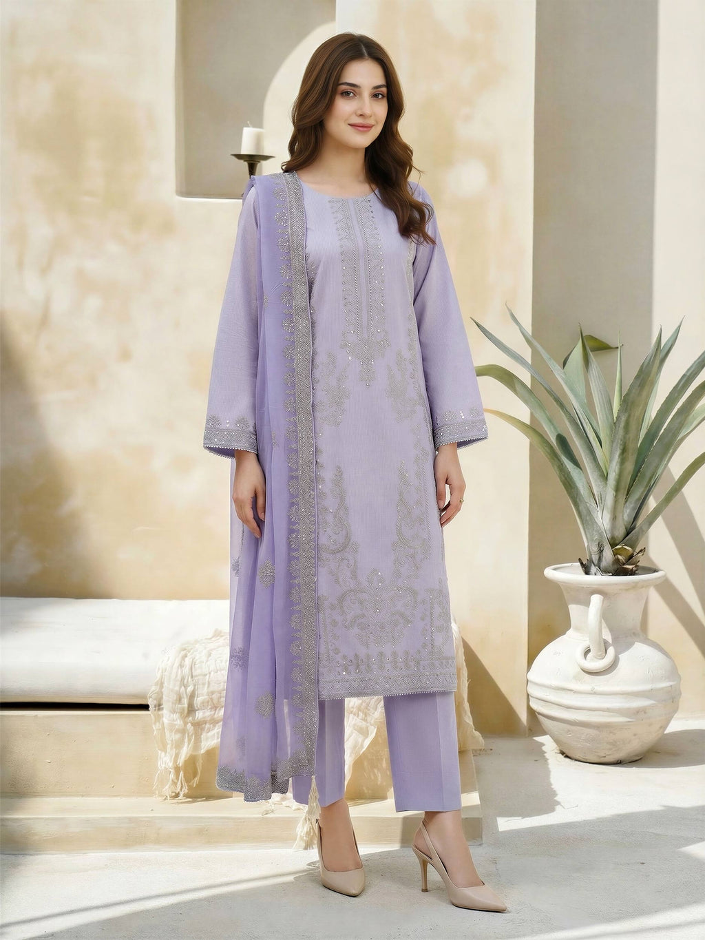 3 Piece Lawn Massouri Suit-Embroidered (Unstitched)