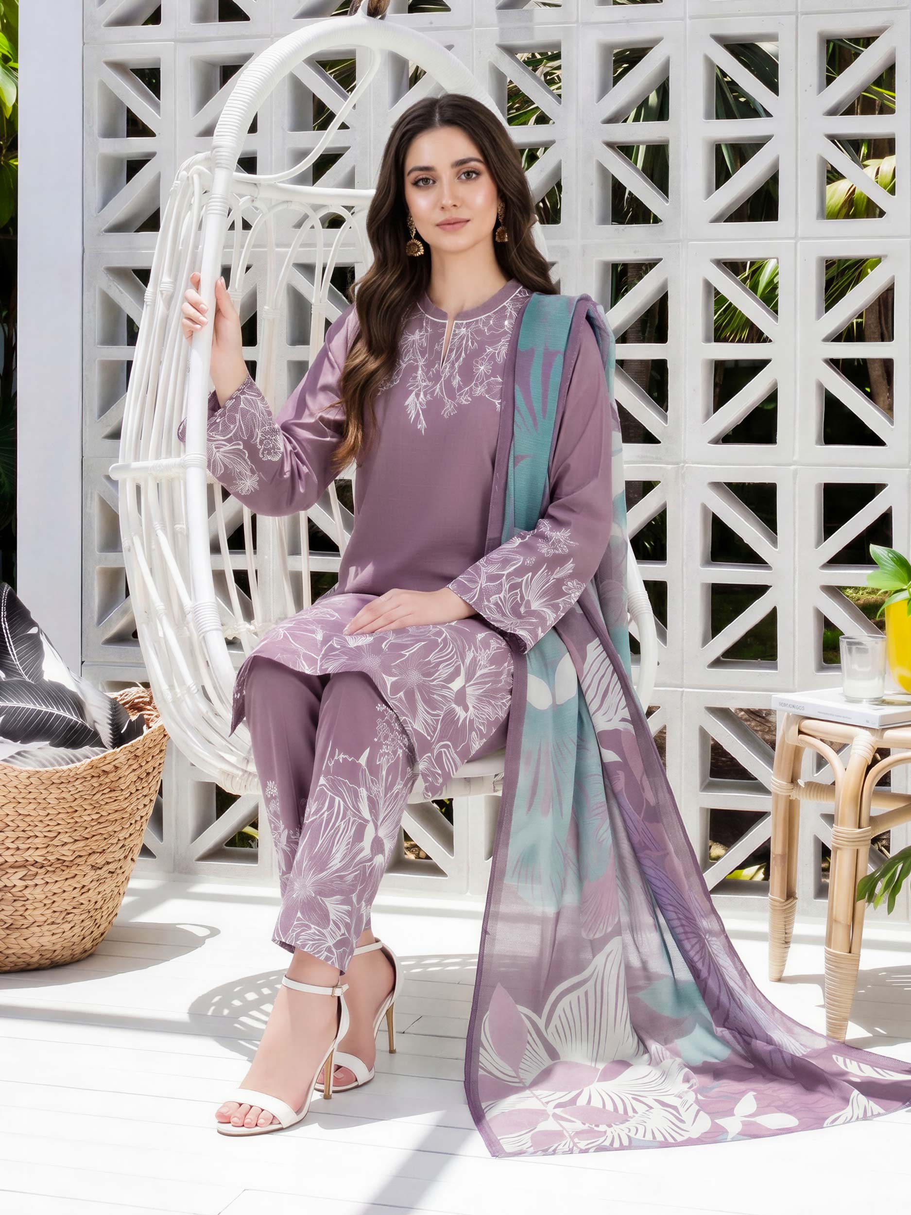 3 Piece Lawn Slub Suit (Unstitched)