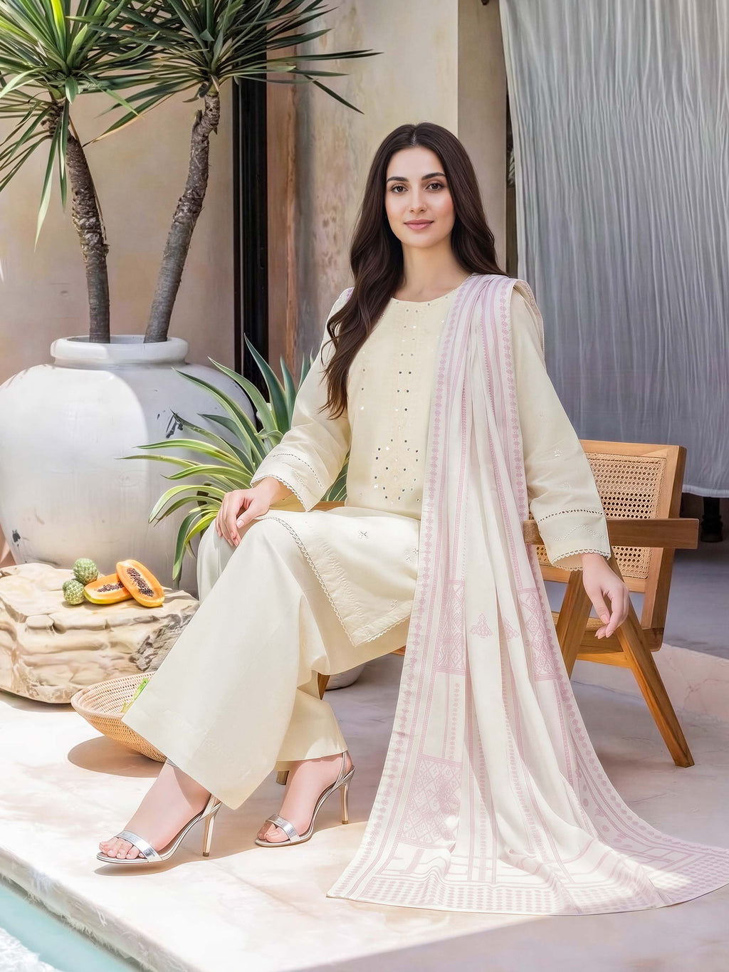 3 Piece Lawn Slub Suit- Embroidered (Unstitched)