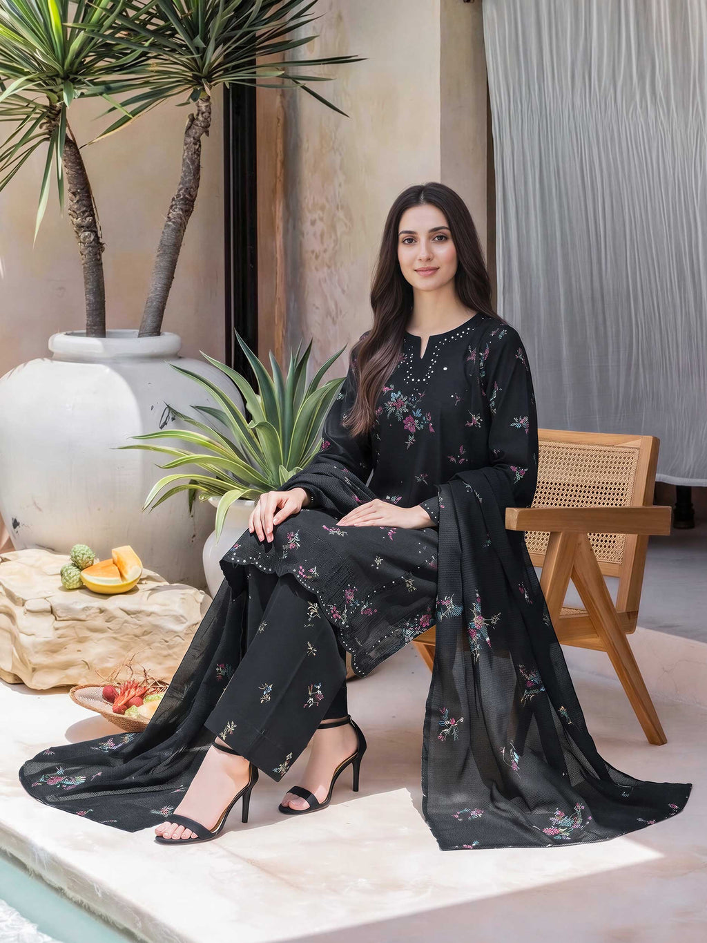 3 Piece Lawn Slub Suit- Embroidered (Unstitched)