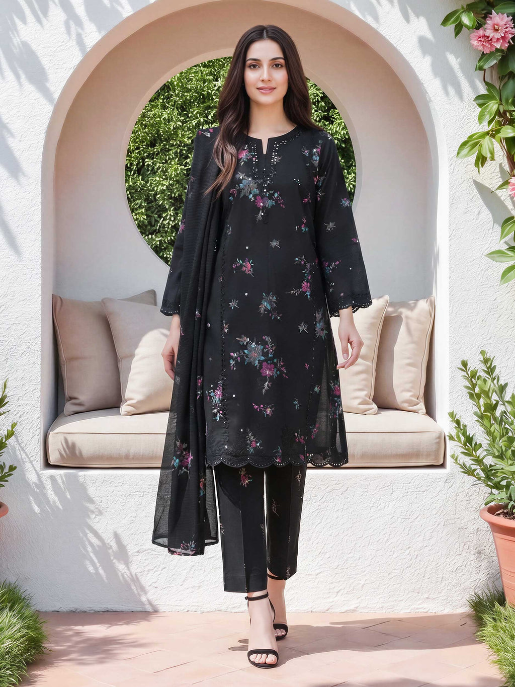 3 Piece Lawn Slub Suit- Embroidered (Unstitched)