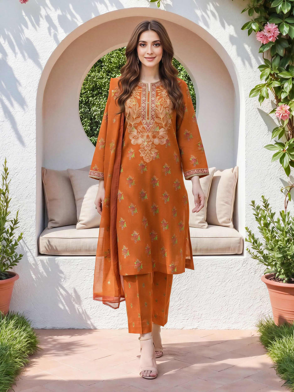 3 Piece Lawn Slub Suit- Embroidered (Unstitched)