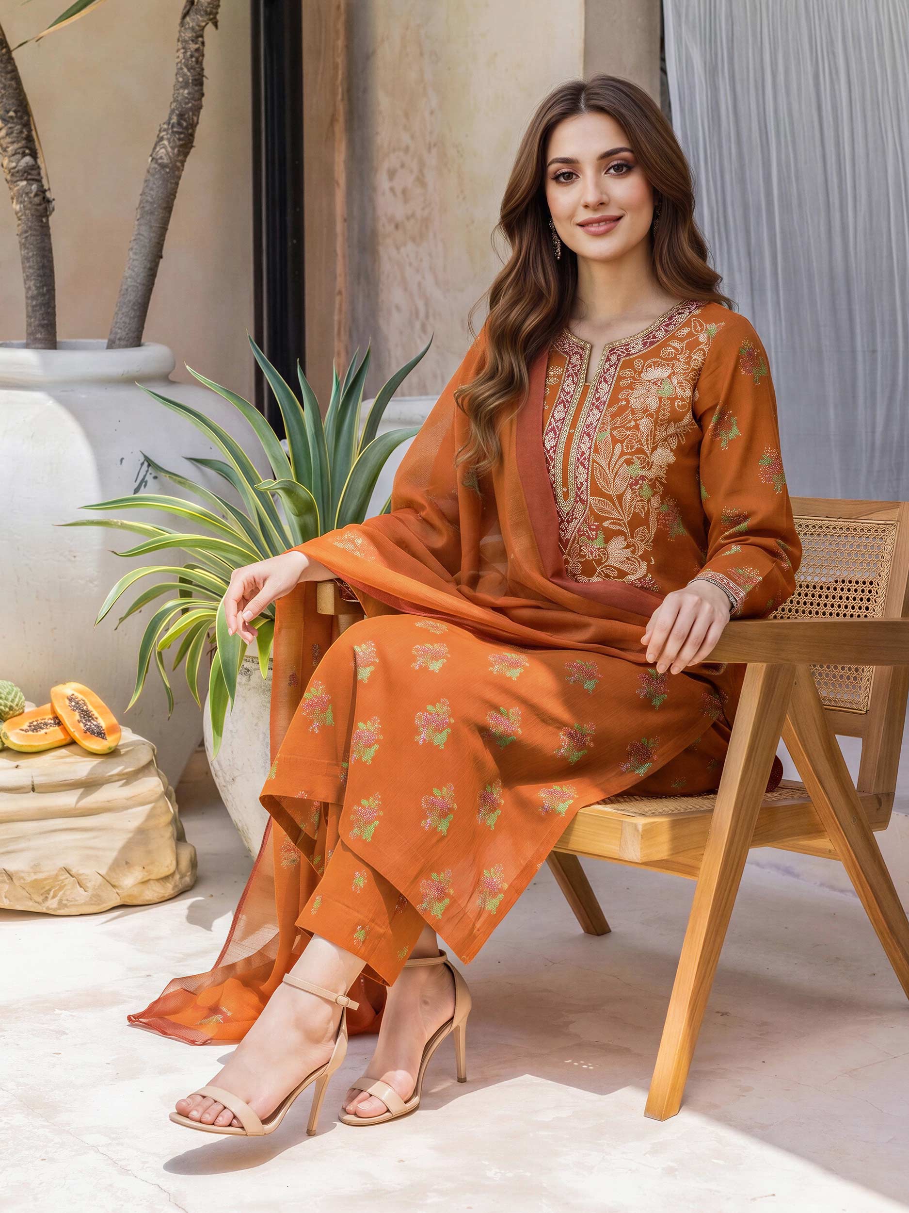 3 Piece Lawn Slub Suit- Embroidered (Unstitched)