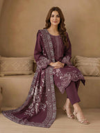 3 Piece Satin Suit-Embroidered (Unstitched)