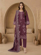 3 Piece Satin Suit-Embroidered (Unstitched)