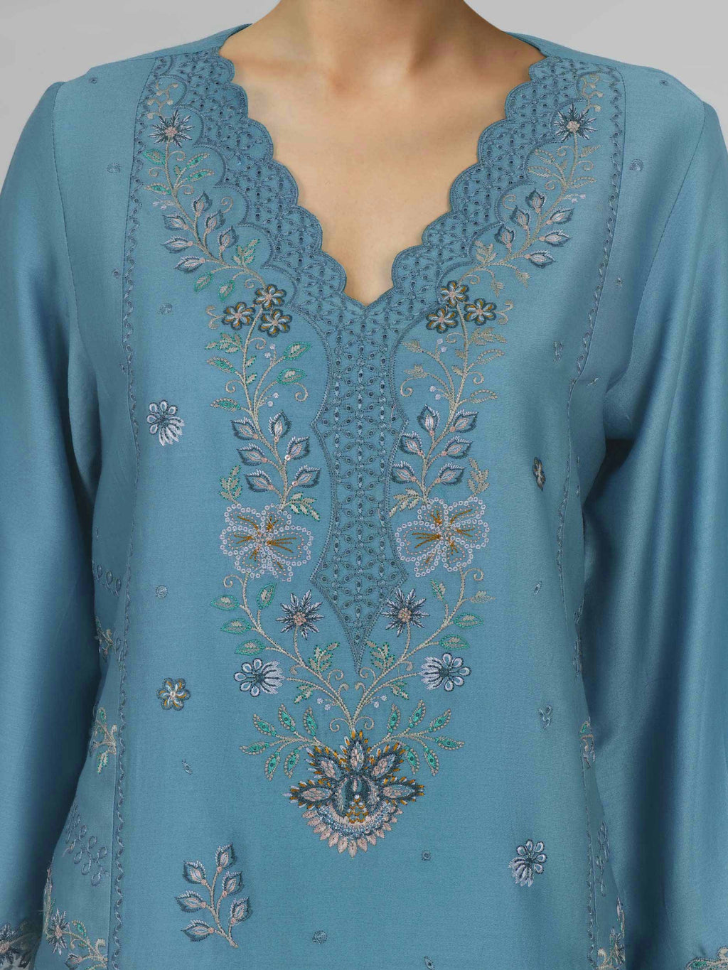 3 Piece Satin Suit- Embroidered (Unstitched)