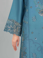 3 Piece Satin Suit- Embroidered (Unstitched)