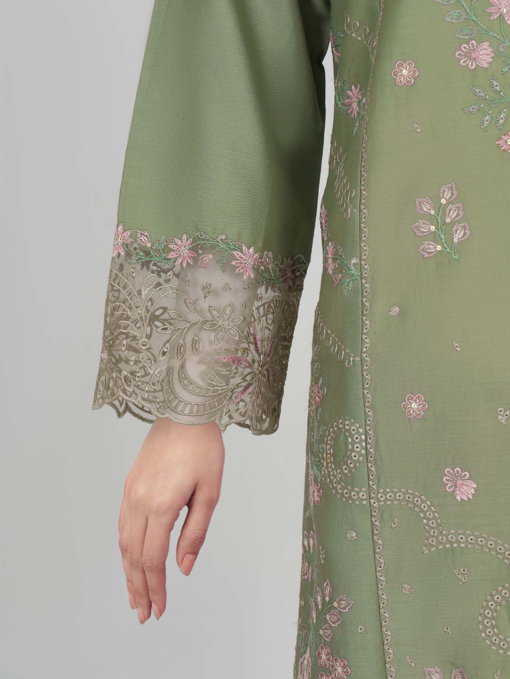 3 Piece Satin Suit- Embroidered (Unstitched)