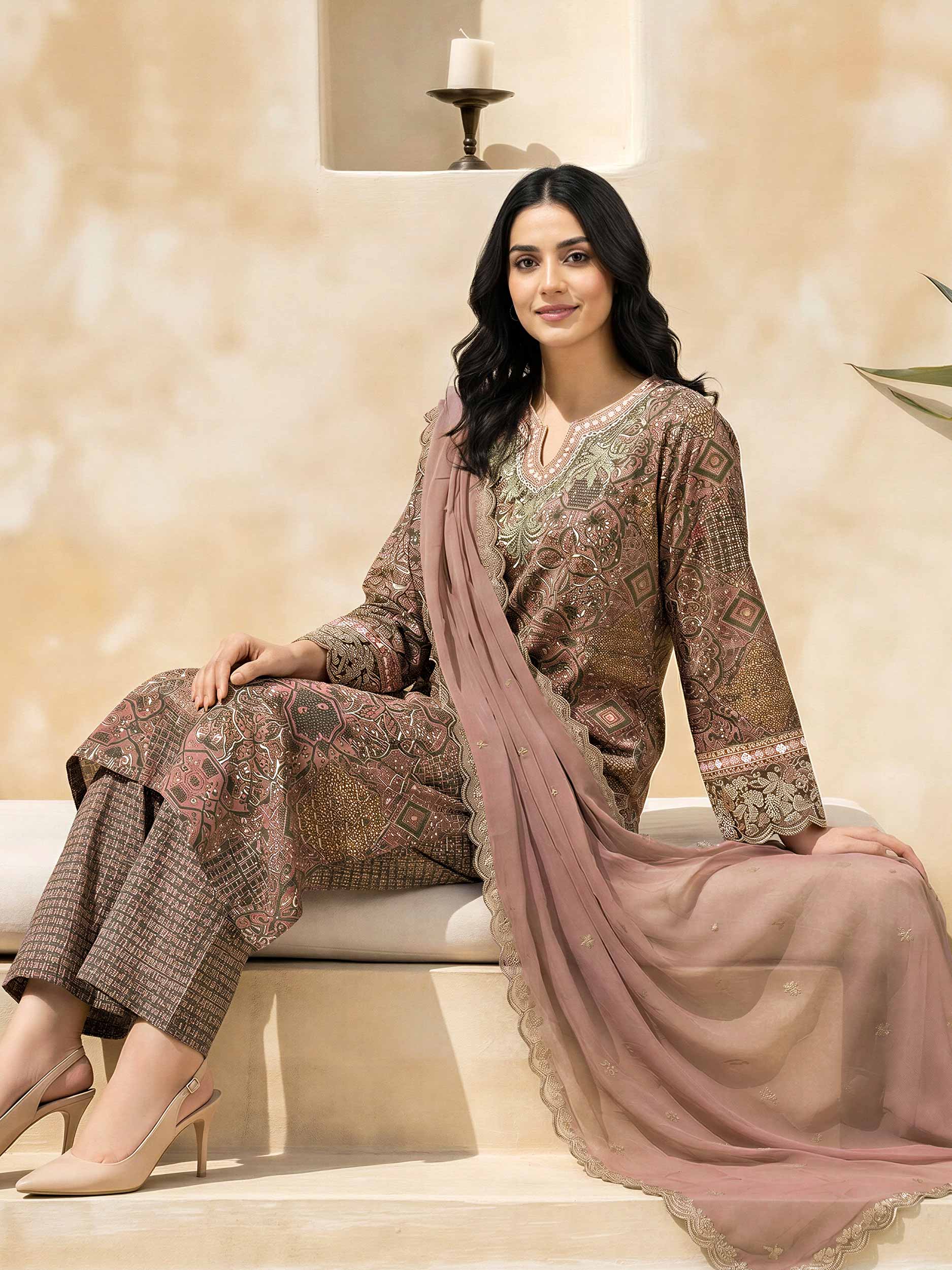 3 Piece Lawn Slub Suit-Embroidered (Unstitched)