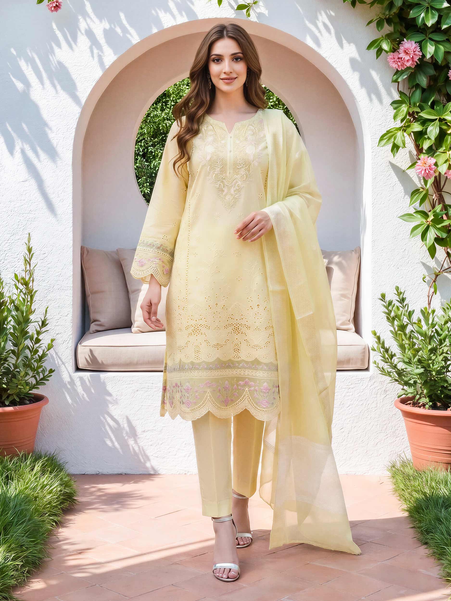 3 Piece Yarn Dyed Suit- Embroidered (Unstitched)