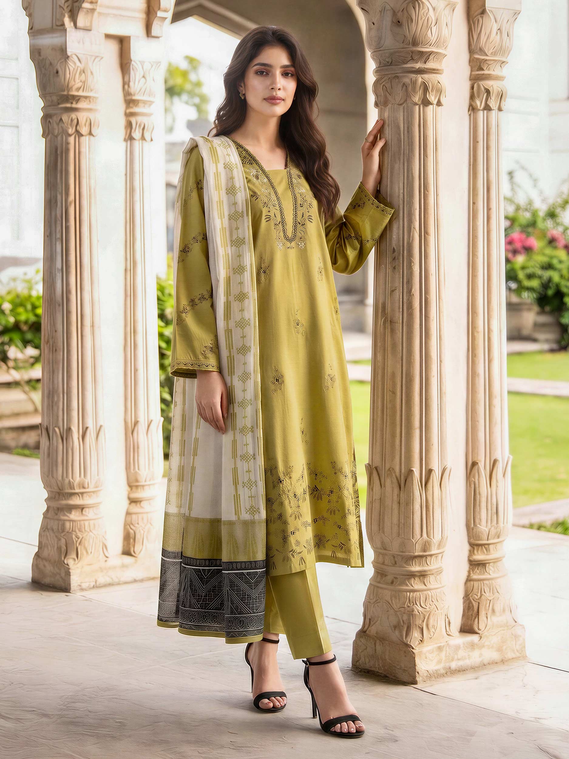 3 Piece Lawn Slub Suit- Embroidered (Unstitched)