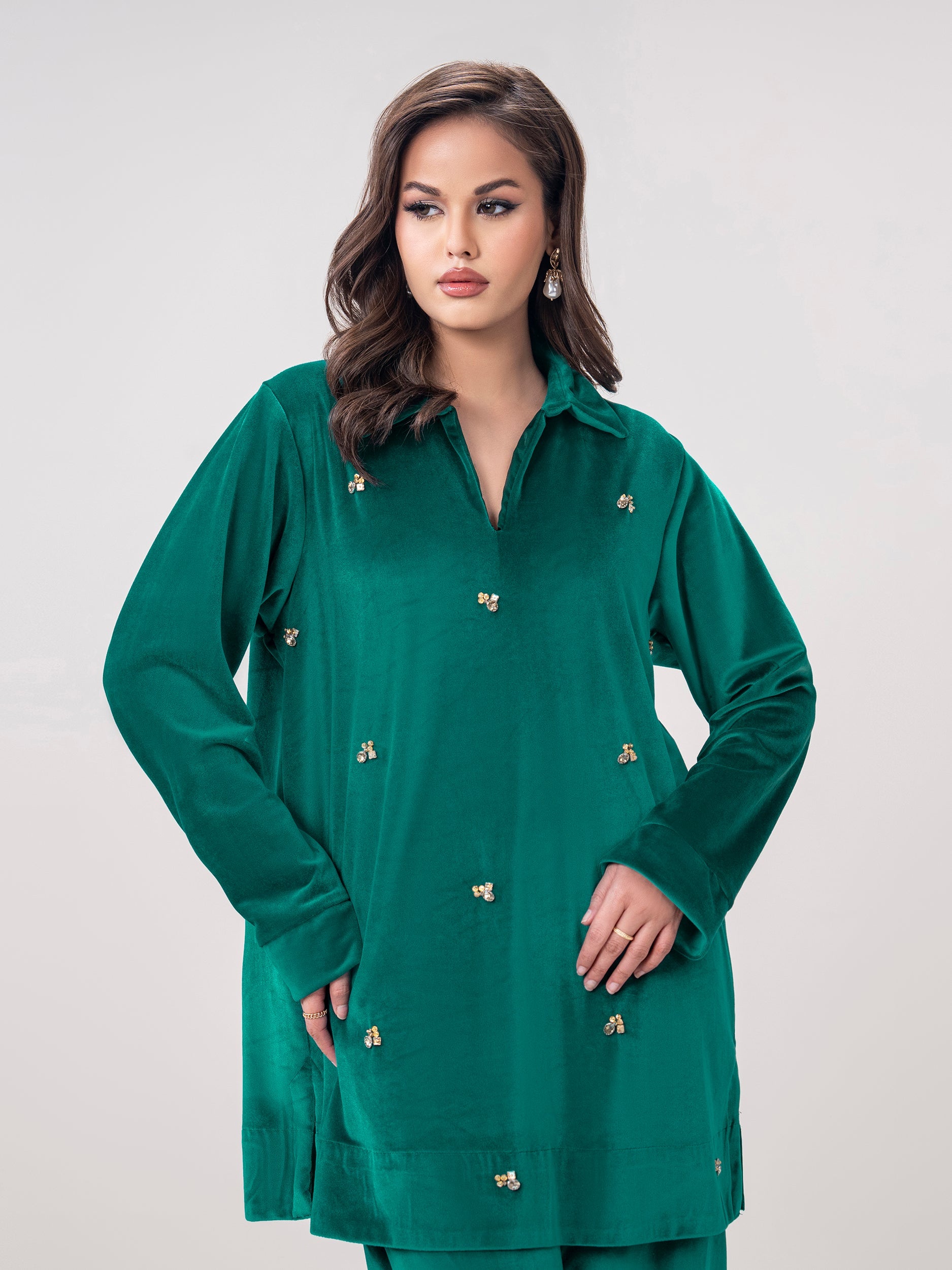 Velour Co-ord Set- Embroidered