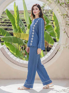Textured Cotton Co-ord Set- Embroidered